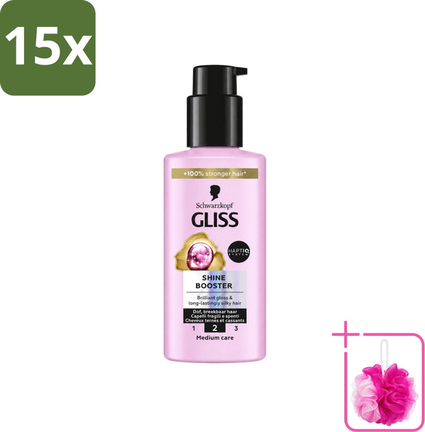 15 x Gliss - Haarserum - Liquid Silk Shine Booster - Fruitige Geur - 100 ml - Bulkverpakking - Haarverzorging - Douchemop - Glans