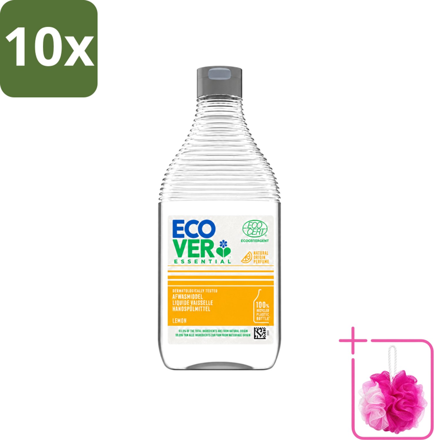 10 x Ecover - Afwasmiddel Essential - Citroen - 450 ml - Bulkverpakking - Afwasmiddel citroen - Douchemop - Plantaardig afwasmiddel