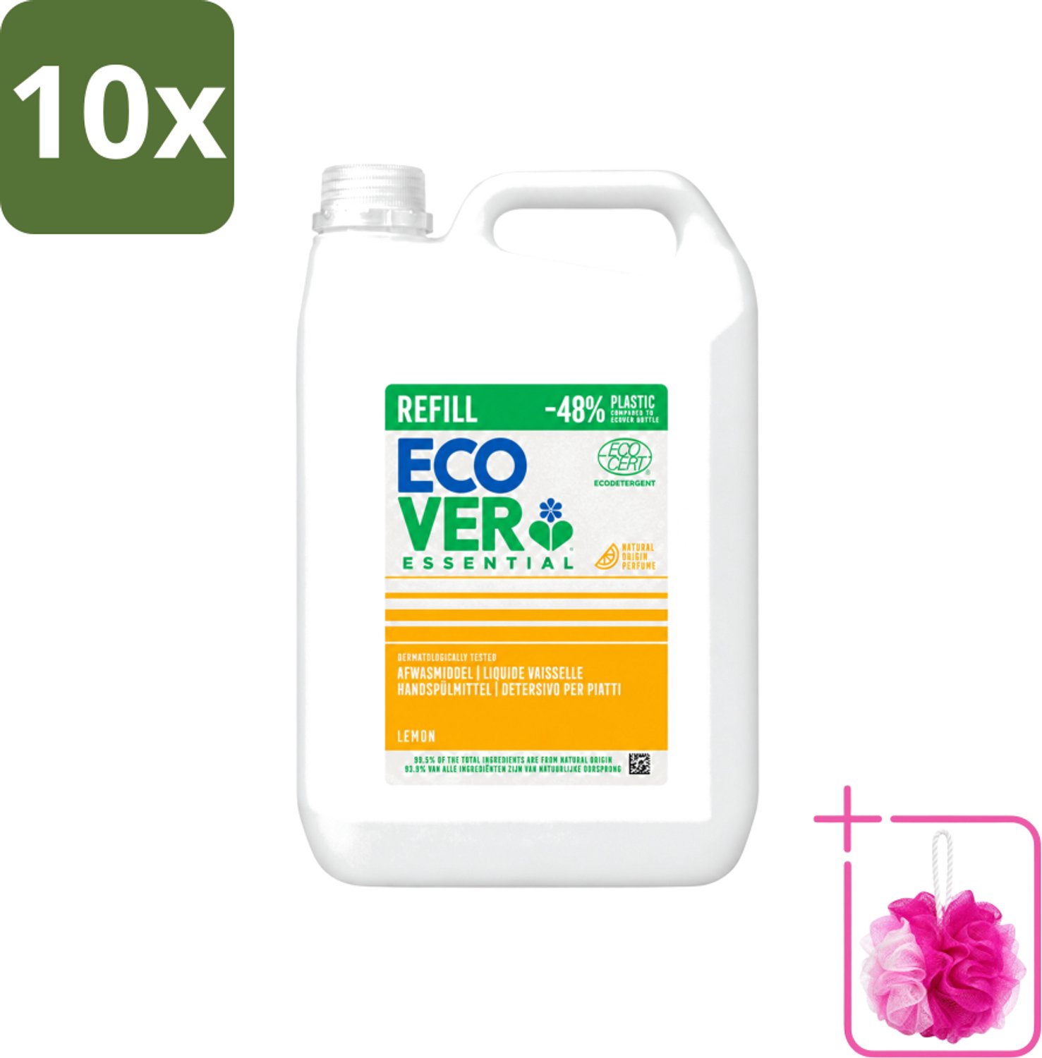 10 x Ecover - Afwasmiddel - Essential Citroen - 5 liter - Bulkverpakking - Afwasmiddel citroen - Douchemop - Natuurlijk afwasmiddel