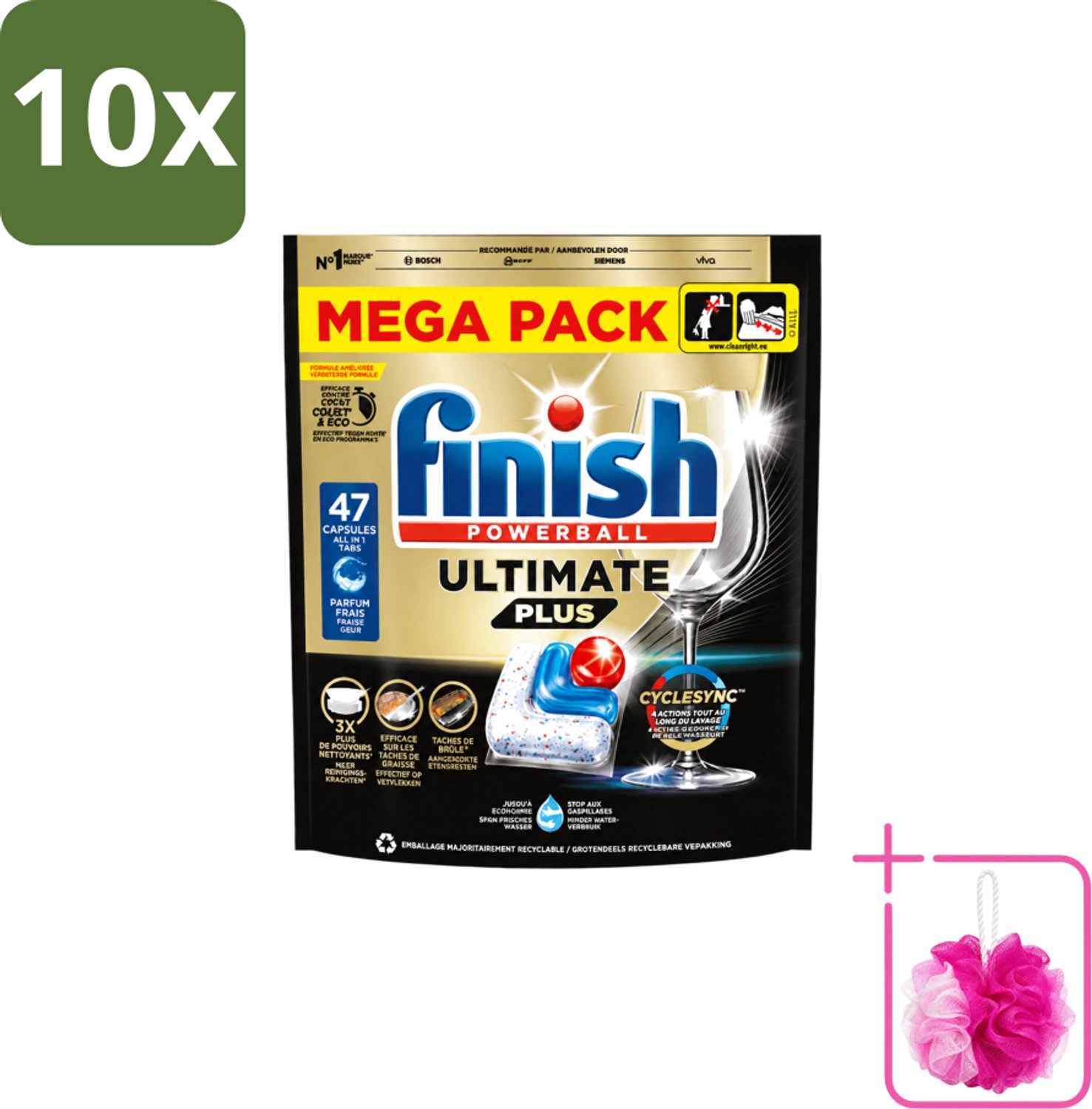 10 x Finish - Vaatwasmiddel - Ultimate Plus All in One Regular - Krachtige Alles-in-1 Reiniging - 47 capsules - Bulkverpakking - Vaatwasmiddel - Douchemop - Vaatwasser