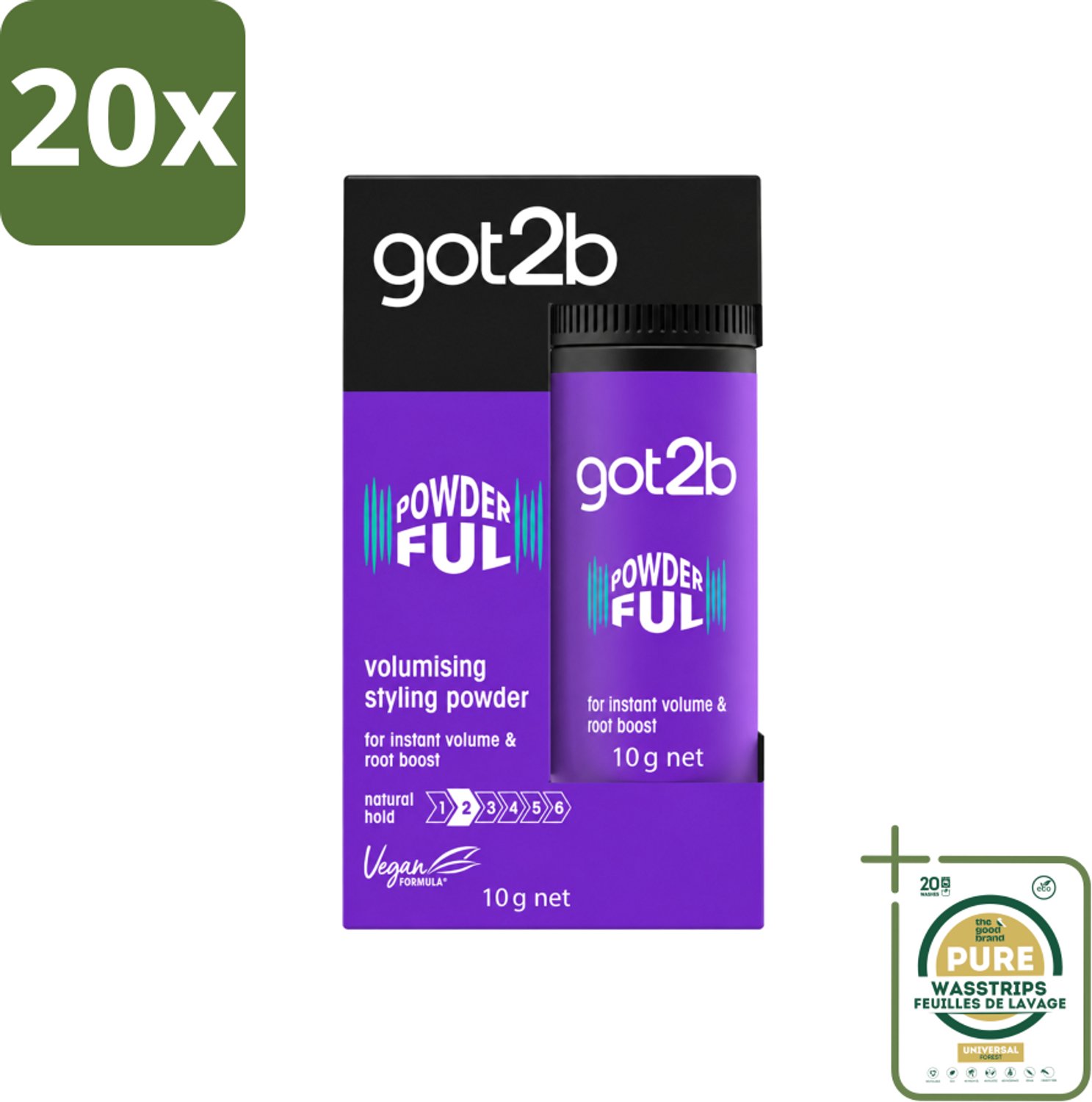 20 x Got2B - Stylingpoeder - Powderful - 10 g - Wasstrips - Haarvolumepoeder - Haartextuur - Haarkleur - Haarkleuring - Haartekstuur