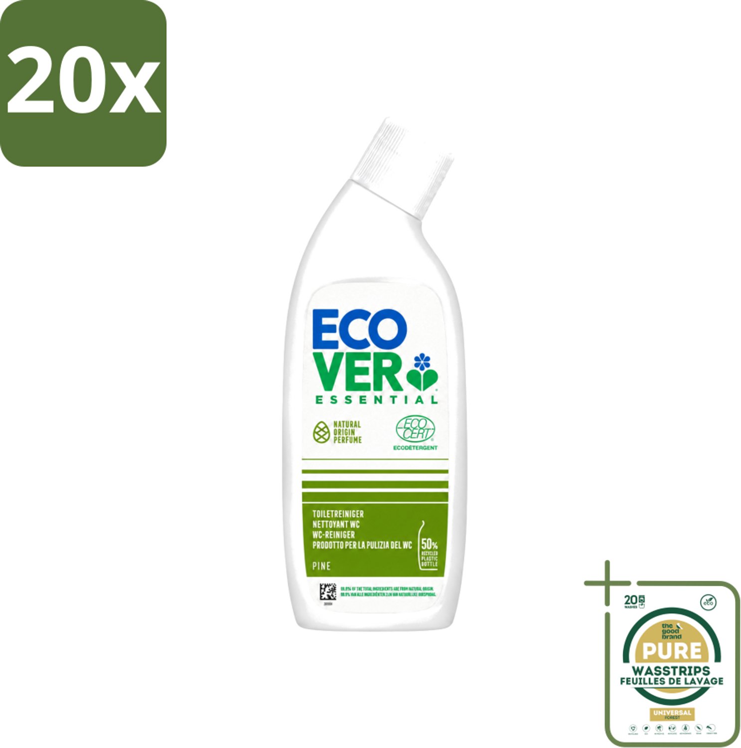 20 x Ecover - Toiletreiniger Essential - Dennenfris - 750 ml - Wasstrips - Toiletreiniger - Ontkalken - Reinigen - Dennenfris - Natuurlijke Reiniger