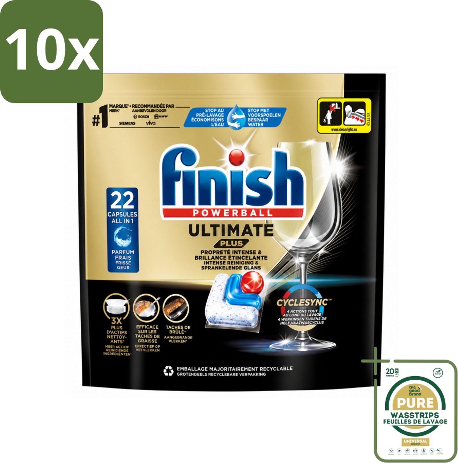 10 x Finish - Vaatwasmiddel - Ultimate Plus Vaatwastabletten Regular - Krachtige Alles-in-1 Reiniging - 22 capsules - Wasstrips - Vaatwasmiddel - Vaatwastablet - Reinigingsmiddel - Glans - Vaatwas