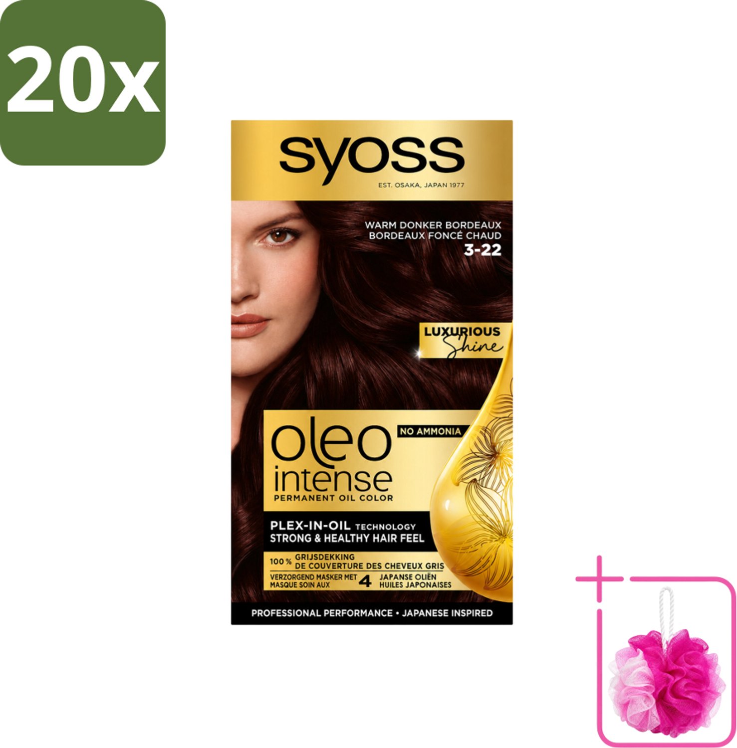 20 x SYOSS - Oleo Intense 3-22 - Haarverf - Permanente Haarkleuring - Warm Donker Bordeaux - Langdurige Kleur - Bulkverpakking - Haarkleur - Douchemop - Haarkleuring