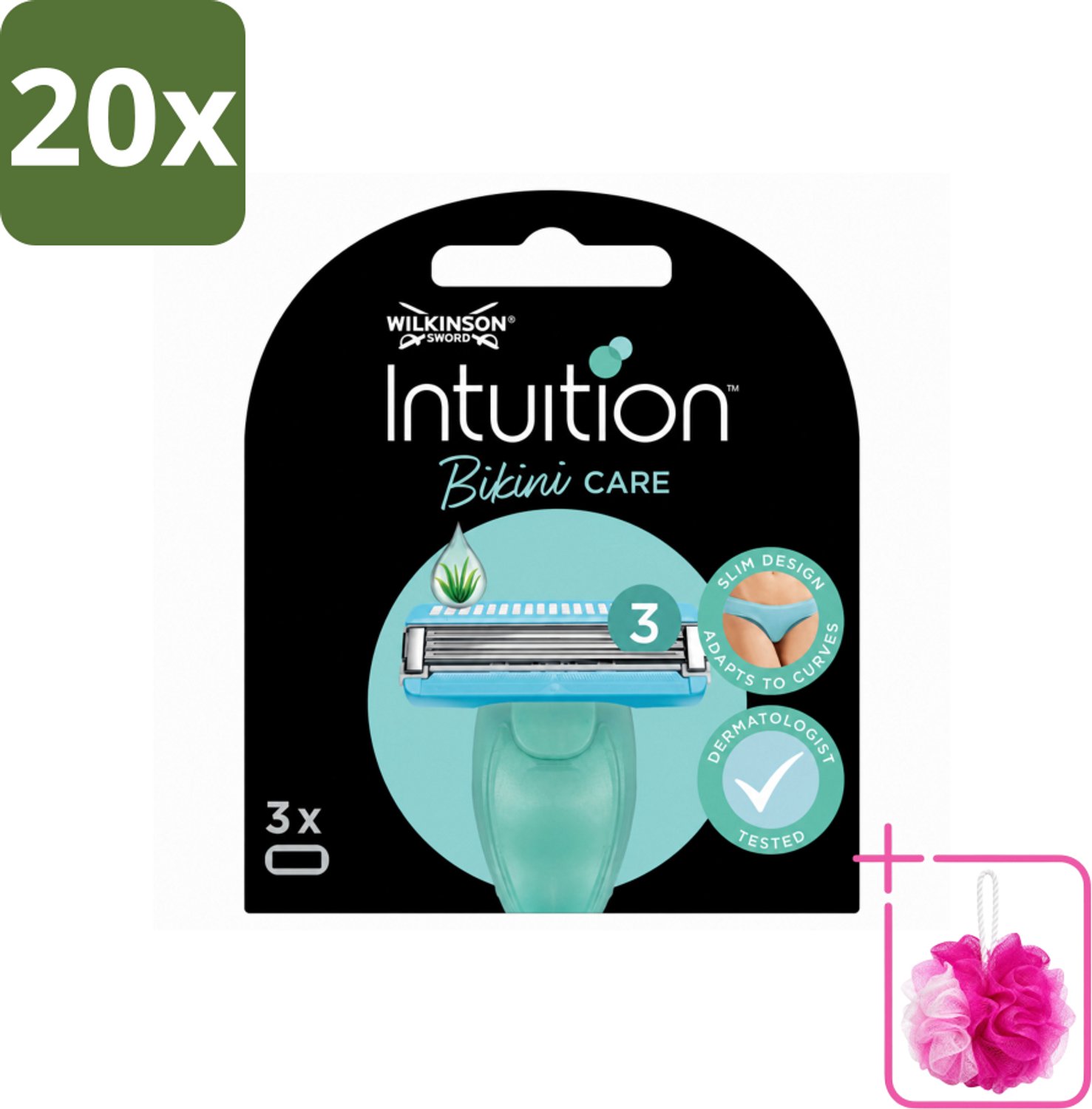 20 x Wilkinson Intuition - Navulmesjes - Bikini Care Duo - Praktisch - 3 mesjes - Bulkverpakking - Intieme zone scheren - Douchemop - Gevoelige huid scheren