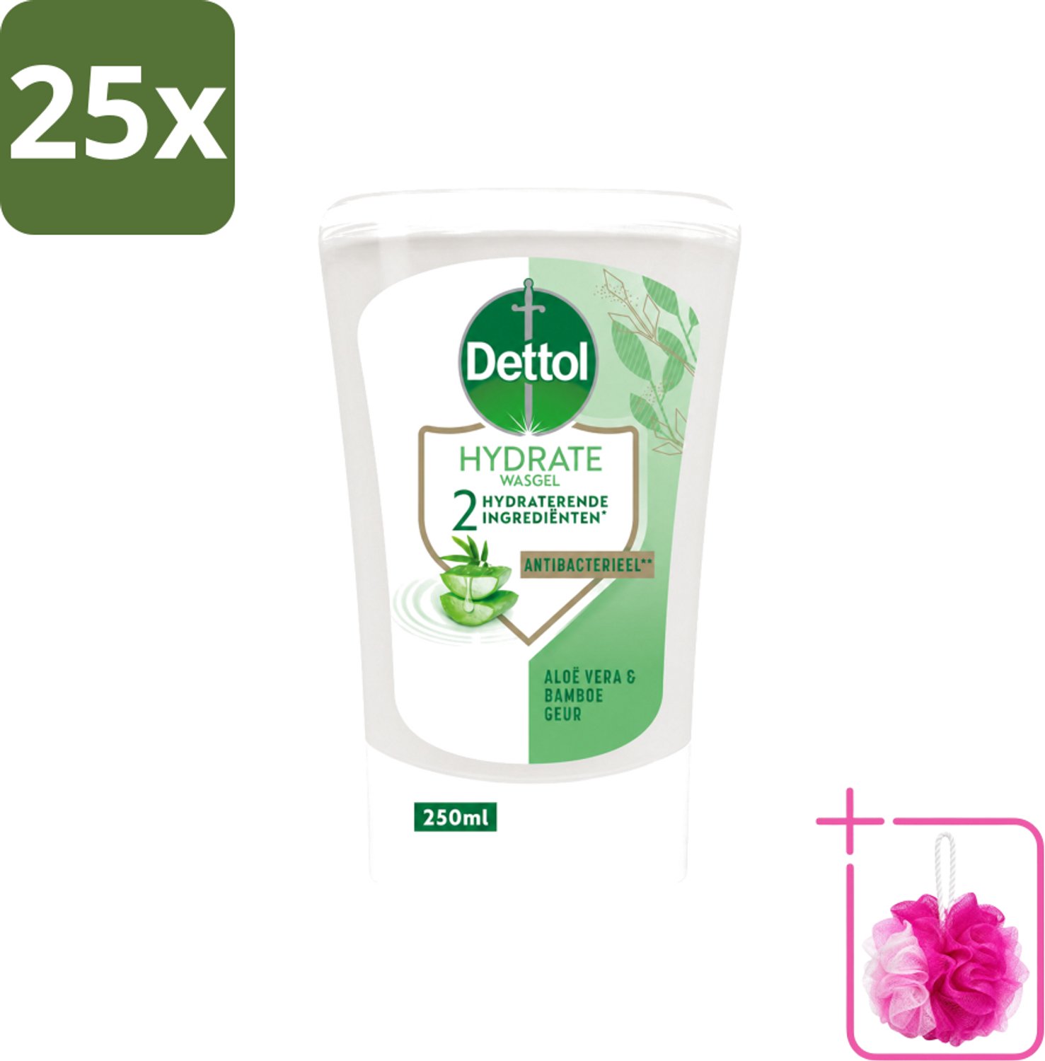 25 x Dettol - Wasgel Navulling - Hydrate - Aloë Vera & Bamboe - 250 ml - Bulkverpakking - Handwasgel - Douchemop - Zeepdispensers