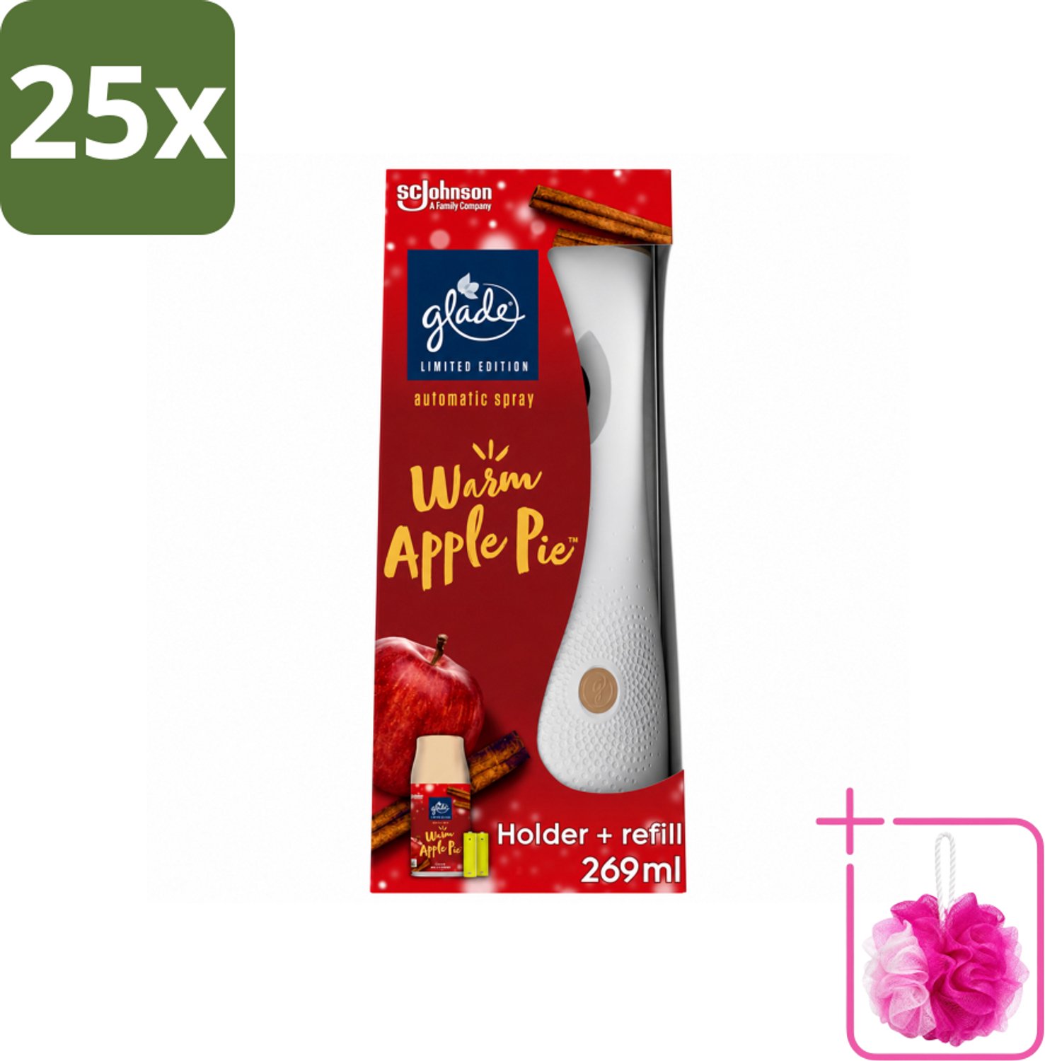 25 x Glade - Houder Automatische Spray - Warme Appeltaart Limited Edition - 269 ml - Bulkverpakking - Warm apple pie geur - Douchemop - Automatische geur