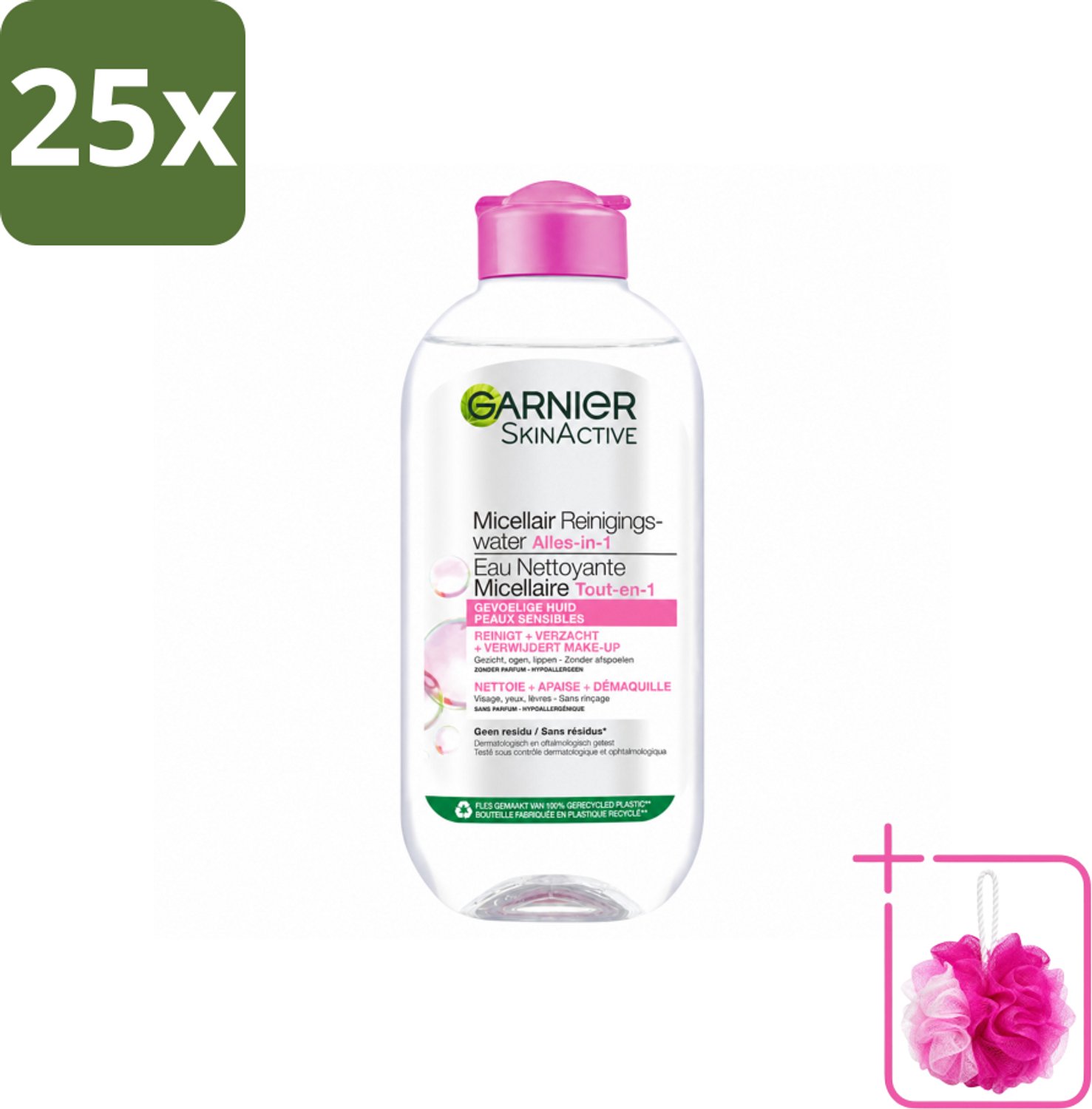 25 x Garnier - SkinActive - Micellair Water - Gevoelige Huid - Gezichtsreiniger - 200 ml - Bulkverpakking - Gevoelige huid - Douchemop - Gezichtsreiniger