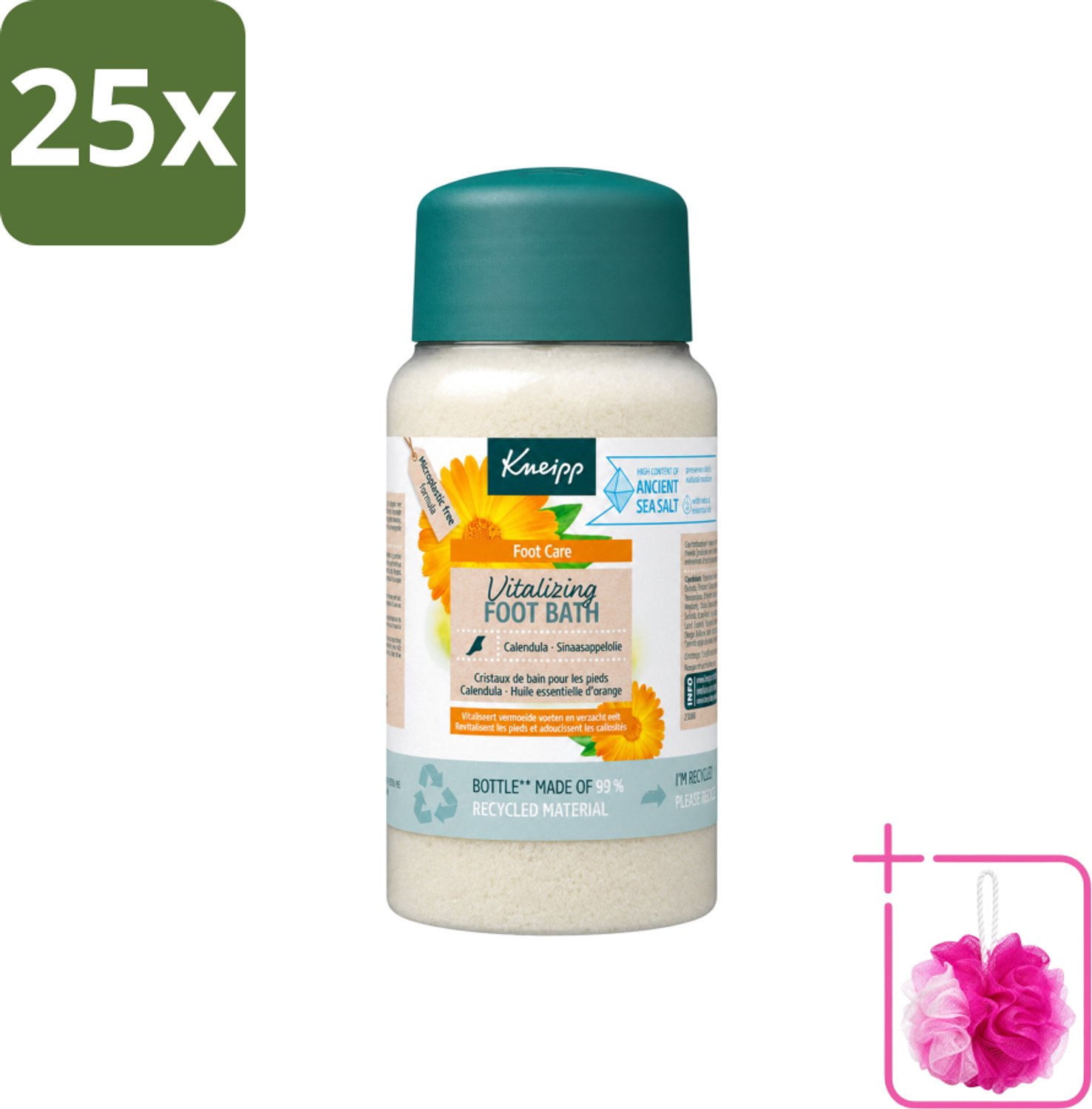 25 x Kneipp - Voetbadzout - Vitalizing - Citrusgeur - 600 g - Bulkverpakking - Voetbadzout - Douchemop - Voetbadkristallen