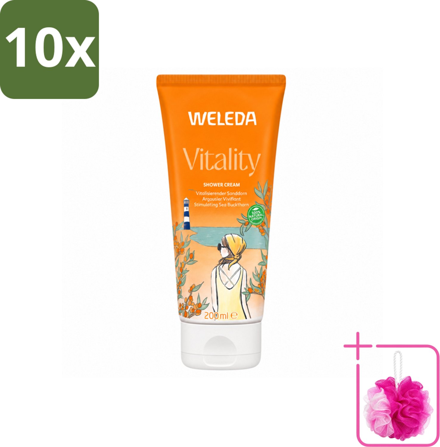 10 x WELEDA - Douchecrème Duindoorn Vitality - 200 ml - Bulkverpakking - Douchecrème - Douchemop - Natuurlijke douchecrème