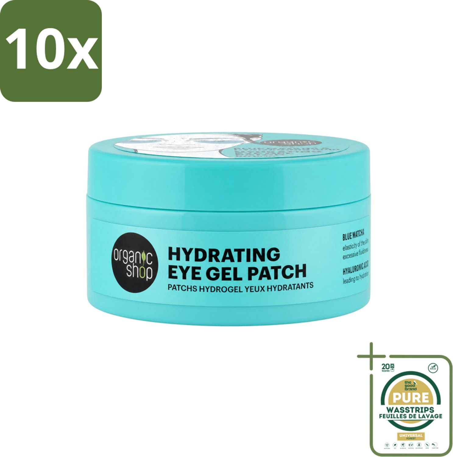 10 x Organic Shop - Eye Gel Patch Blue Matcha & Hyaluronic Acid - Verfrissend en Hydraterend - 60 Patches - Wasstrips - Oogverzorging - Oogpatches - Hydraterende Oogcrème - Oogverzorging Voor Gevoelige Huid - Anti-oudering
