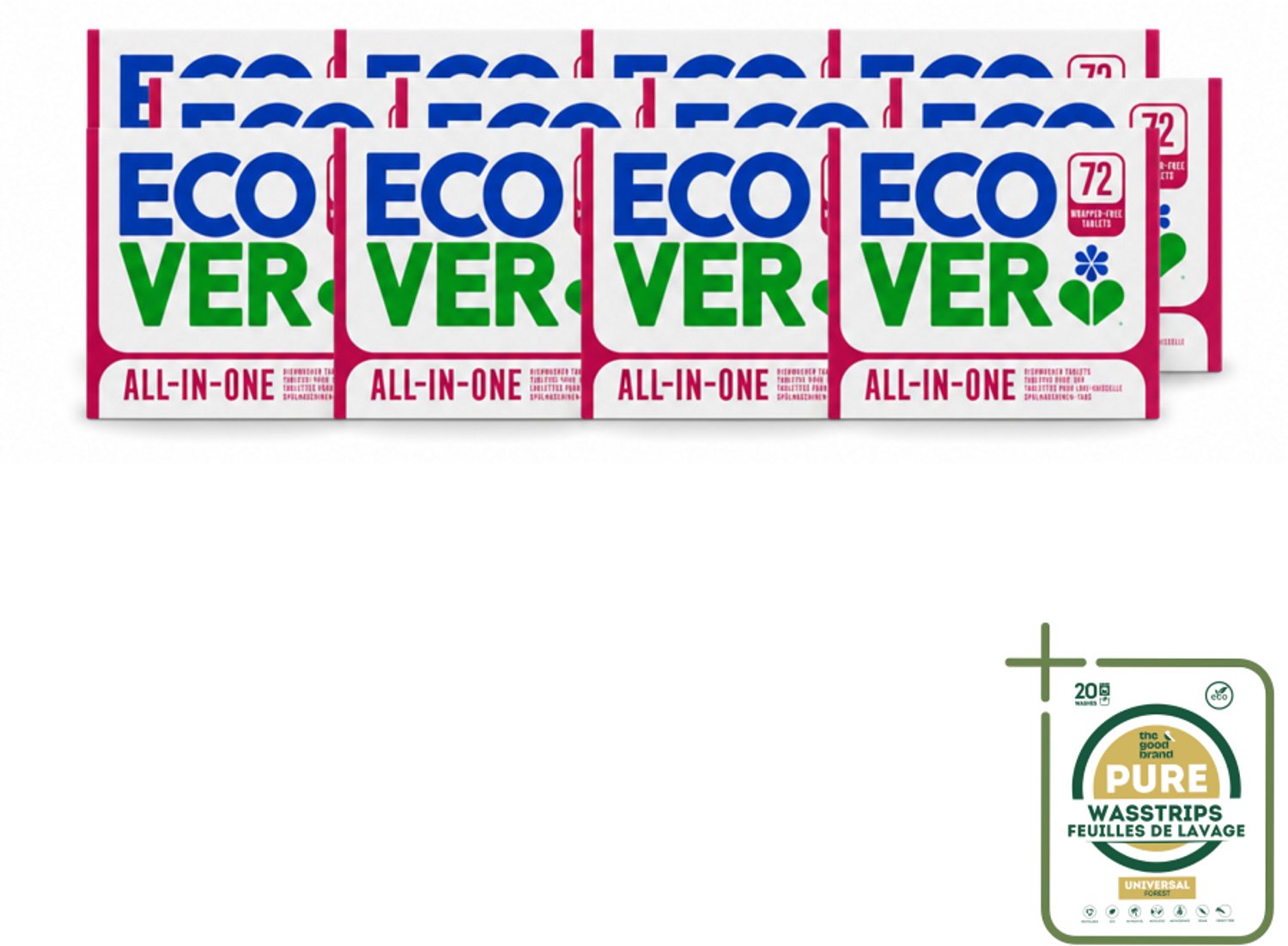 12 x Ecover - Vaatwastabletten All-in-One - Lemon & Mandarin - 72 Tabs - Wasstrips - Vaatwasmiddel - Vaatwastablet - Citroen En Mandarijn - Duurzaam Schoonmaken - Plantaardig Reinigen