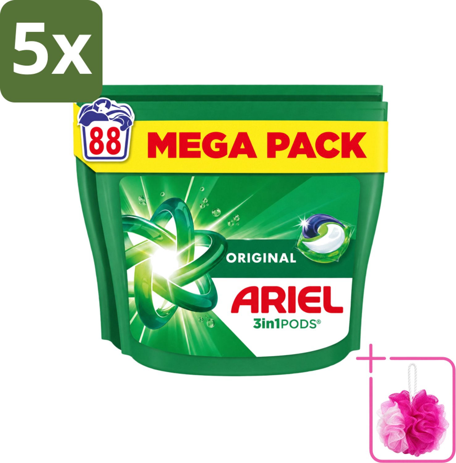 5 x Ariel - 3in1 Wasmiddel Pods - Original - 88 Pods - Bulkverpakking - Wasmiddel pod - Douchemop - 3 in 1 wasmiddel