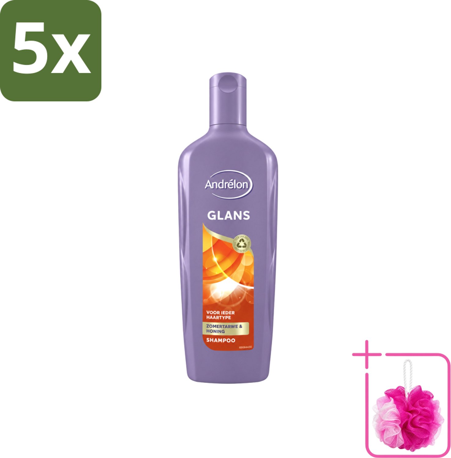 5 x Andrélon - Glans - Shampoo - 300 ml - Bulkverpakking - Glans haar - Douchemop - Natuurlijke glans