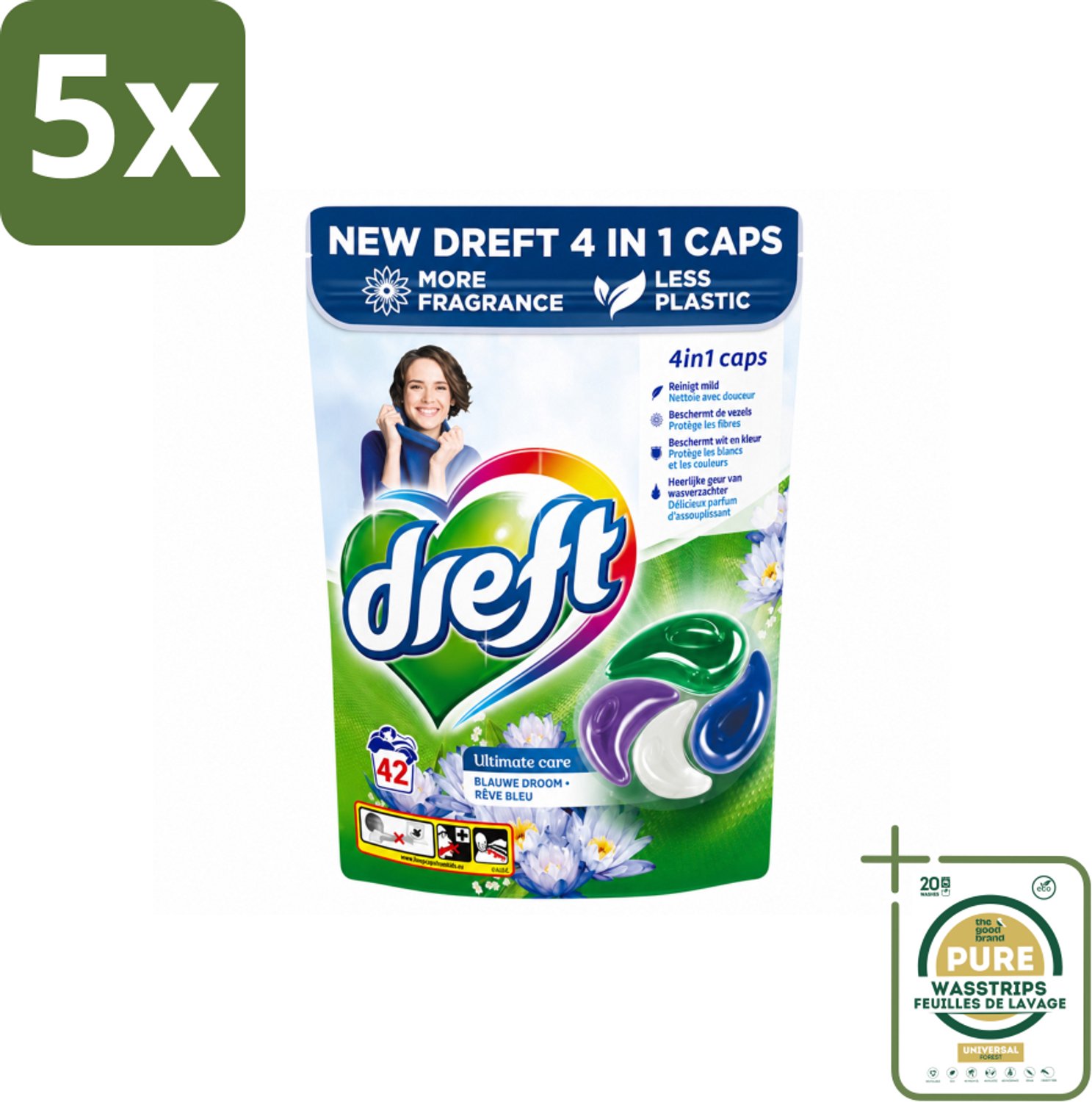 5 x Dreft - Wasmiddelcapsules - 4-in-1 Blue Dream - Krachtige waskracht - 42 Wasbeurten - Wasstrips - Wasmiddelcapsules - Frisse Was - Kleurbescherming - Was Kracht - Wasmiddel 4 In 1
