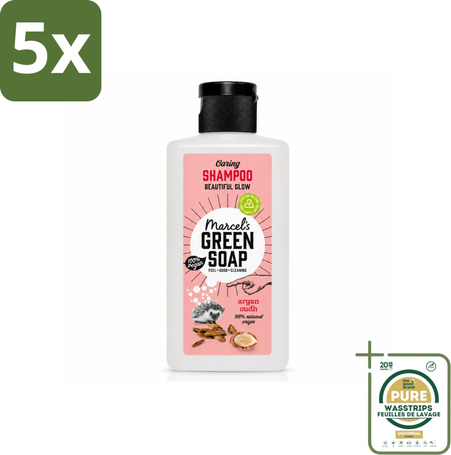 5 x Marcel's Green Soap - Shampoo - Caring Argan & Oudh - Milde verzorging - 100 ml - Wasstrips - Shampoo Voor Haar - Milde Shampoo - Natuurlijke Shampoo - Gezonde Haar - Verzorgend Shampoo