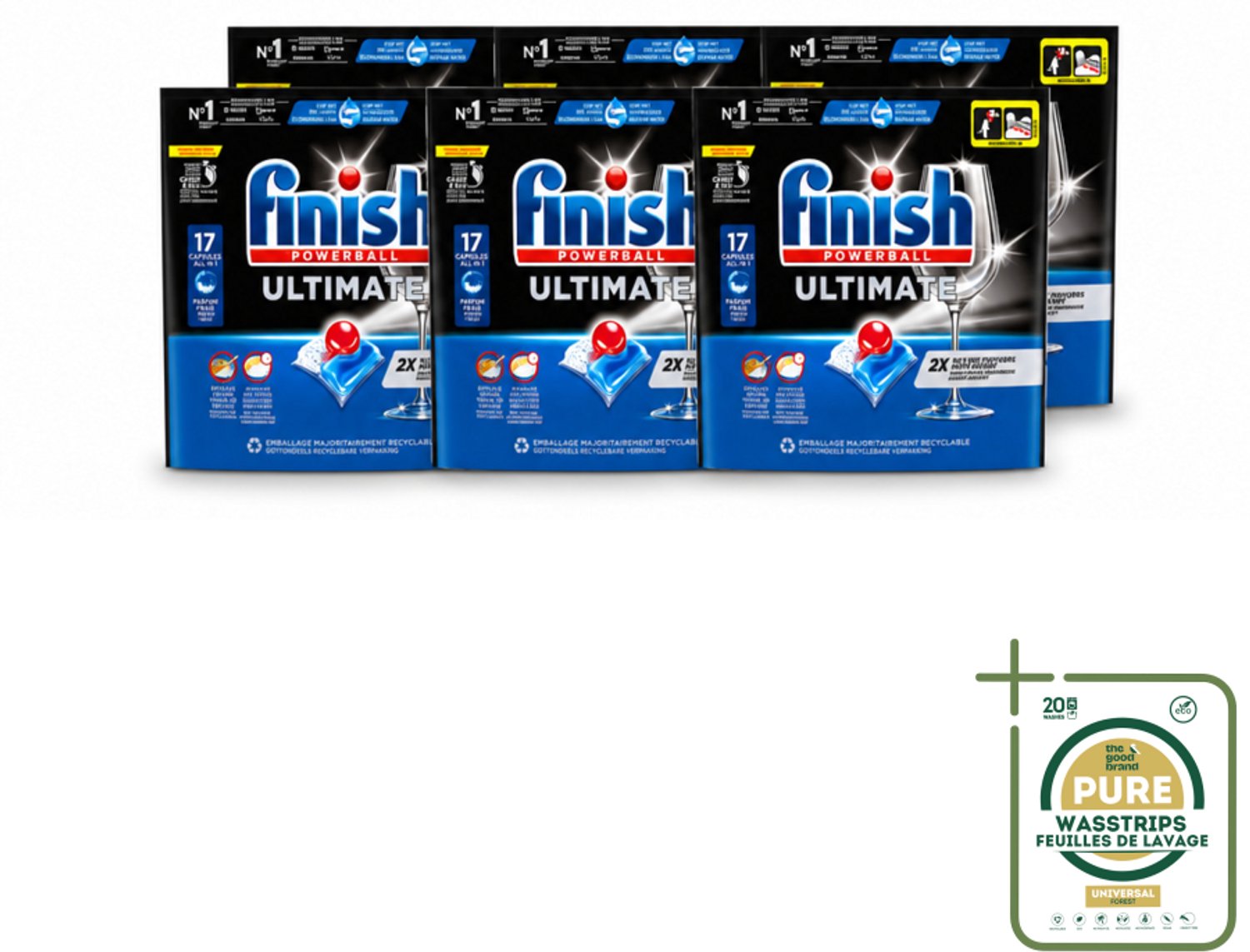 6 x Finish - Vaatwasmiddel - Ultimate Vaatwastabletten Regular - Krachtige Reiniging - 17 capsules - Wasstrips - Vaatwasmiddel - Vaatwastabletten - Reinigingskracht - Glans - ACTIVELIFT