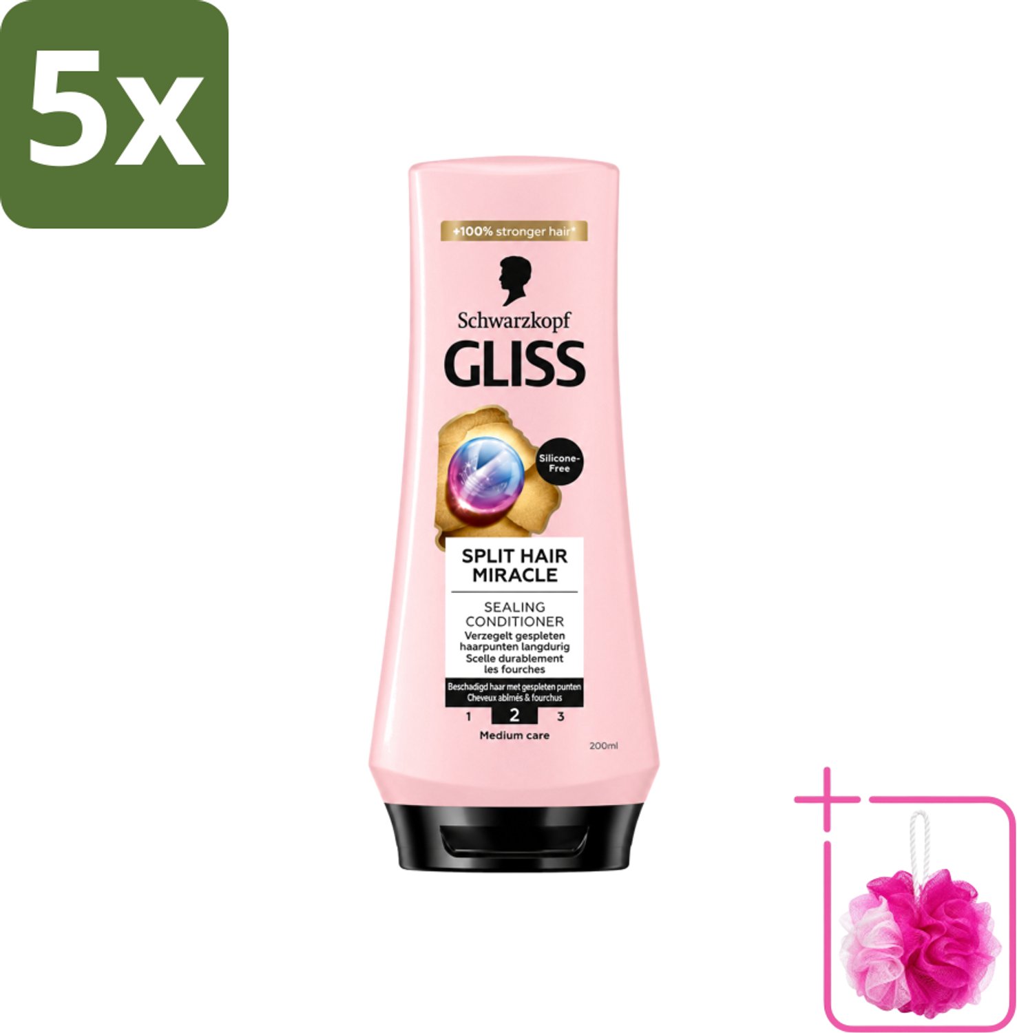 5 x Gliss - Hair Repair - Conditioner Split Hair Miracle tegen Gespleten Haarpunten - 200 ml - Bulkverpakking - Gespleten haarpunten - Douchemop - Haarherstel