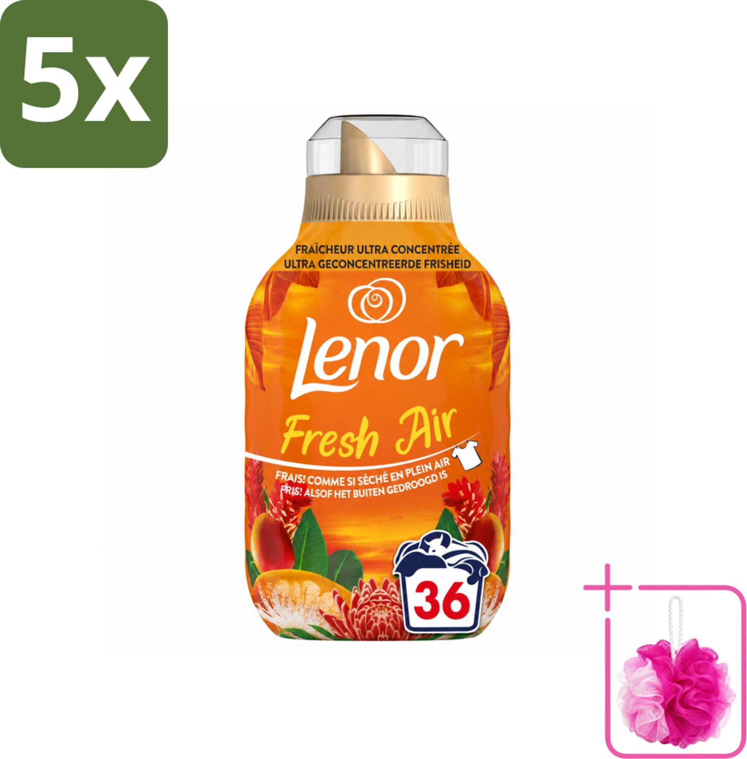 5 x Lenor - Wasverzachter - Fresh Air Tropenzon - Ultra Geconcentreerd - 36 Wasbeurten - Bulkverpakking - Wasverzachter - Douchemop - Frisheid