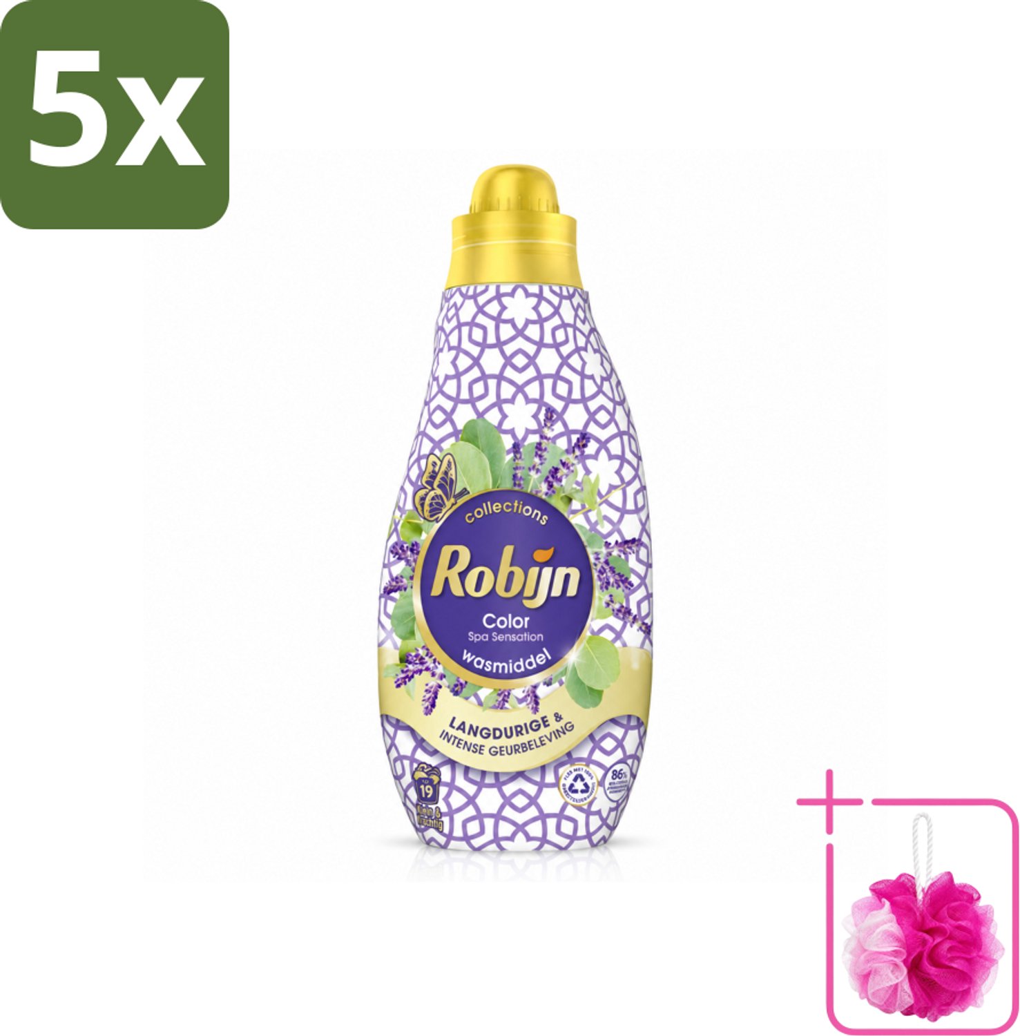 5 x Robijn - Klein & Krachtig Spa Sensation - Vloeibaar Wasmiddel - 19 Wasbeurten - 665 ml - Bulkverpakking - Wasmiddel - Douchemop - Spa Geur