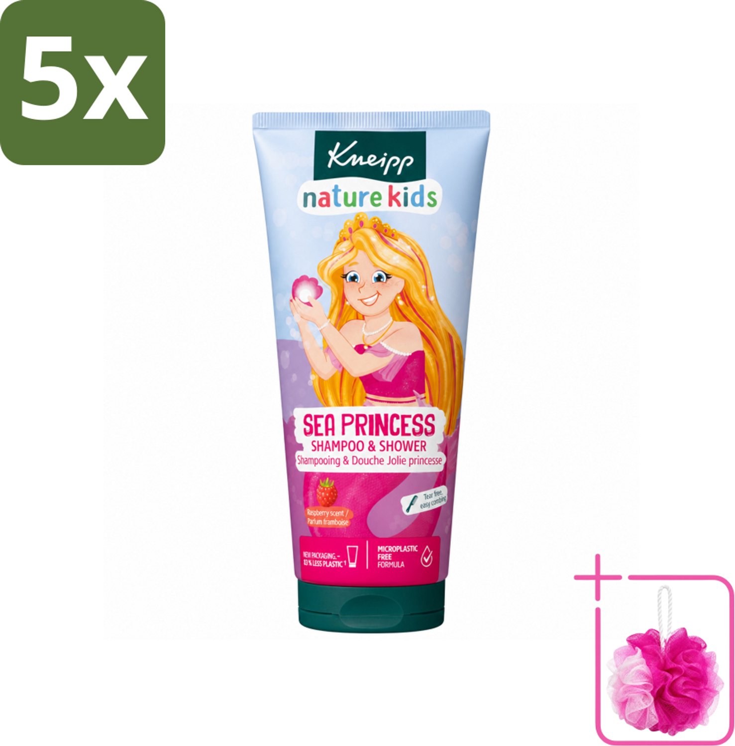 5 x Kneipp - Shampoo & Douche - Prinsessen - 200 ml - Bulkverpakking - Kinderdouchegel - Douchemop - Kinderbad