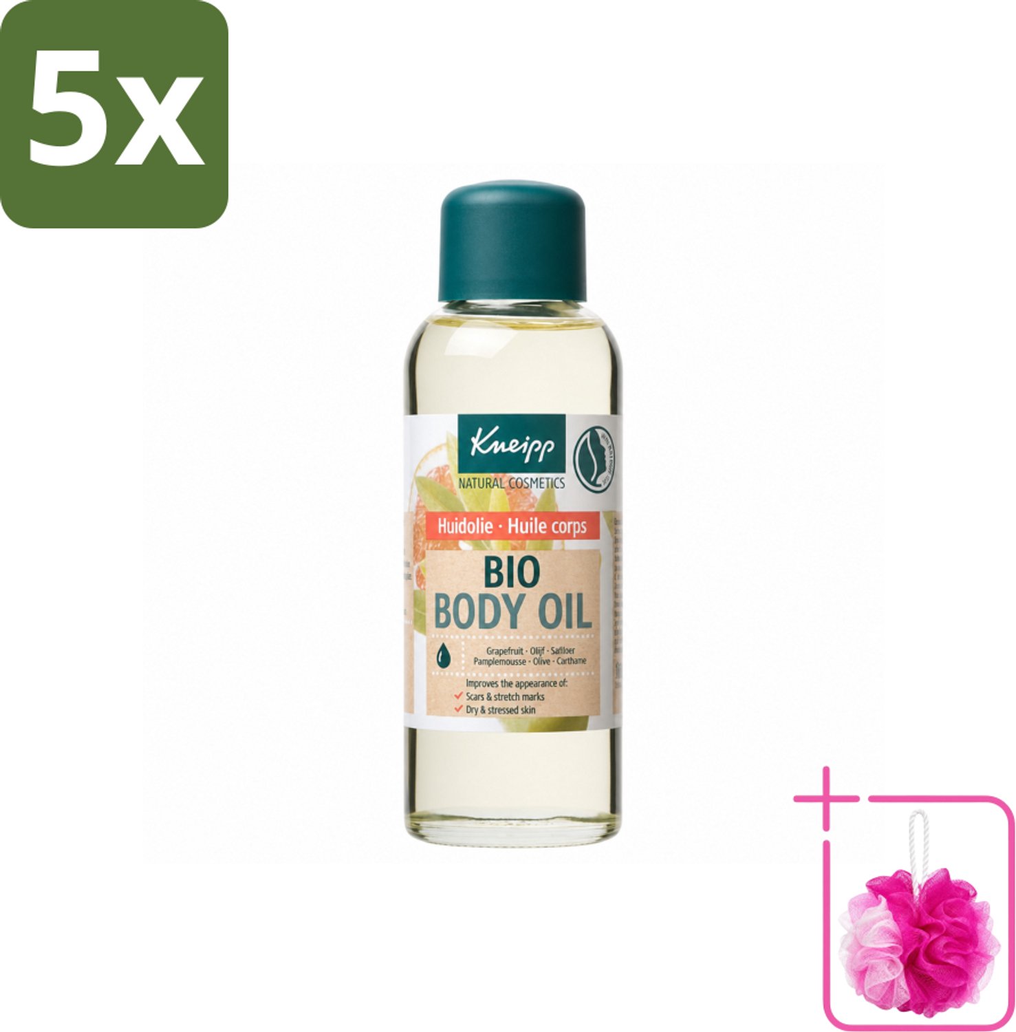 5 x Kneipp - Huidolie - Bio - Voor striae & littekens - 100 ml - Bulkverpakking - Huidverzorging - Douchemop - Striae