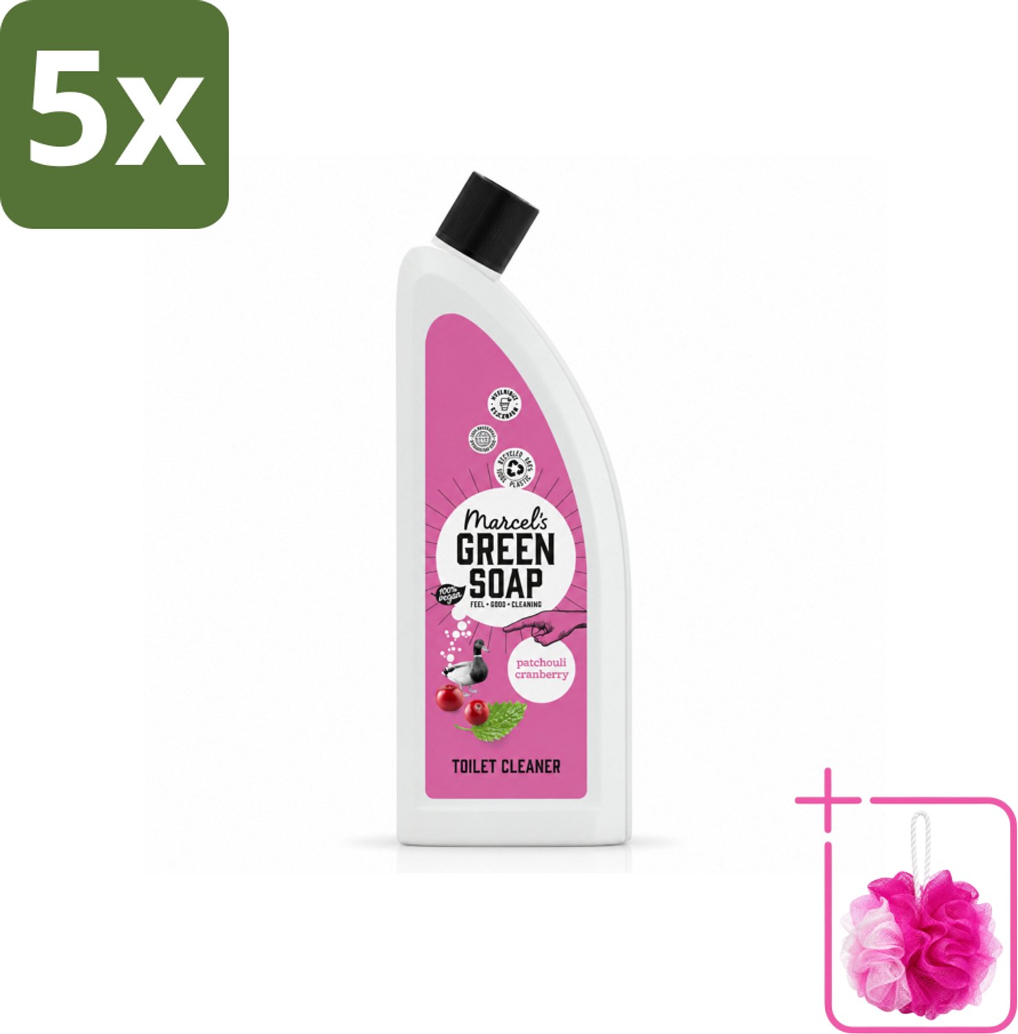 5 x Marcel's Green Soap - Toiletreiniger - Patchouli & Cranberry - Krachtige frisheid - Bulkverpakking - Toiletreiniger - Douchemop - Natuurlijke toiletreiniger