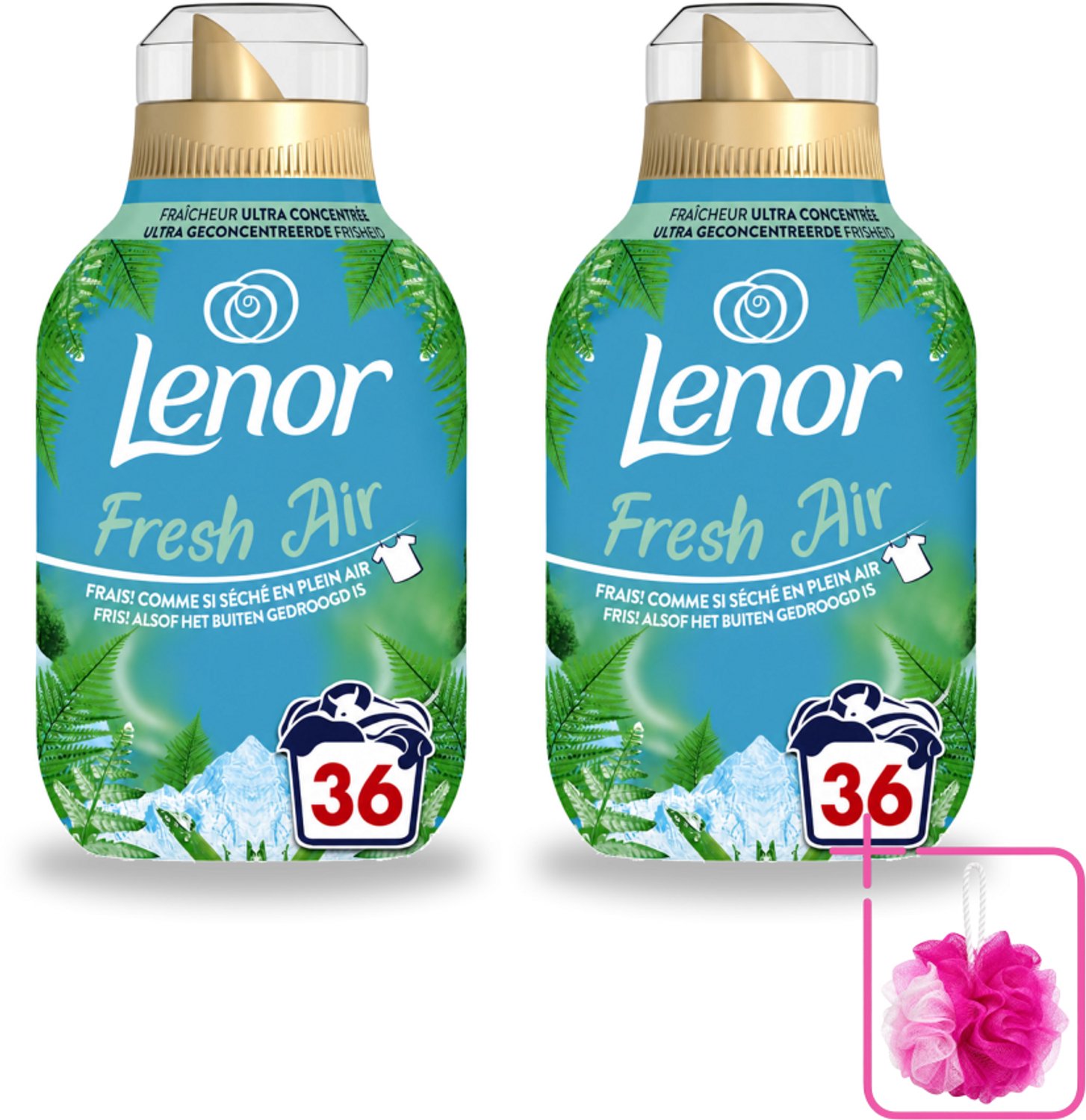 2 x Lenor - Wasverzachter - Fresh Air Noorderlicht - Ultra Geconcentreerd - 36 Wasbeurten - Bulkverpakking - Wasverzachter - Douchemop - Frisheid