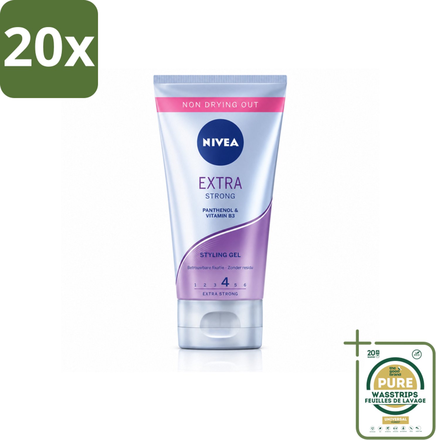 20 x NIVEA - Stylingsgel - Extra Sterk - Betrouwbare Fixatie - 150 ml - Wasstrips - Stylinggel - Haarfixatie - Haarvoeding - Haarbescherming - Gezond Haar