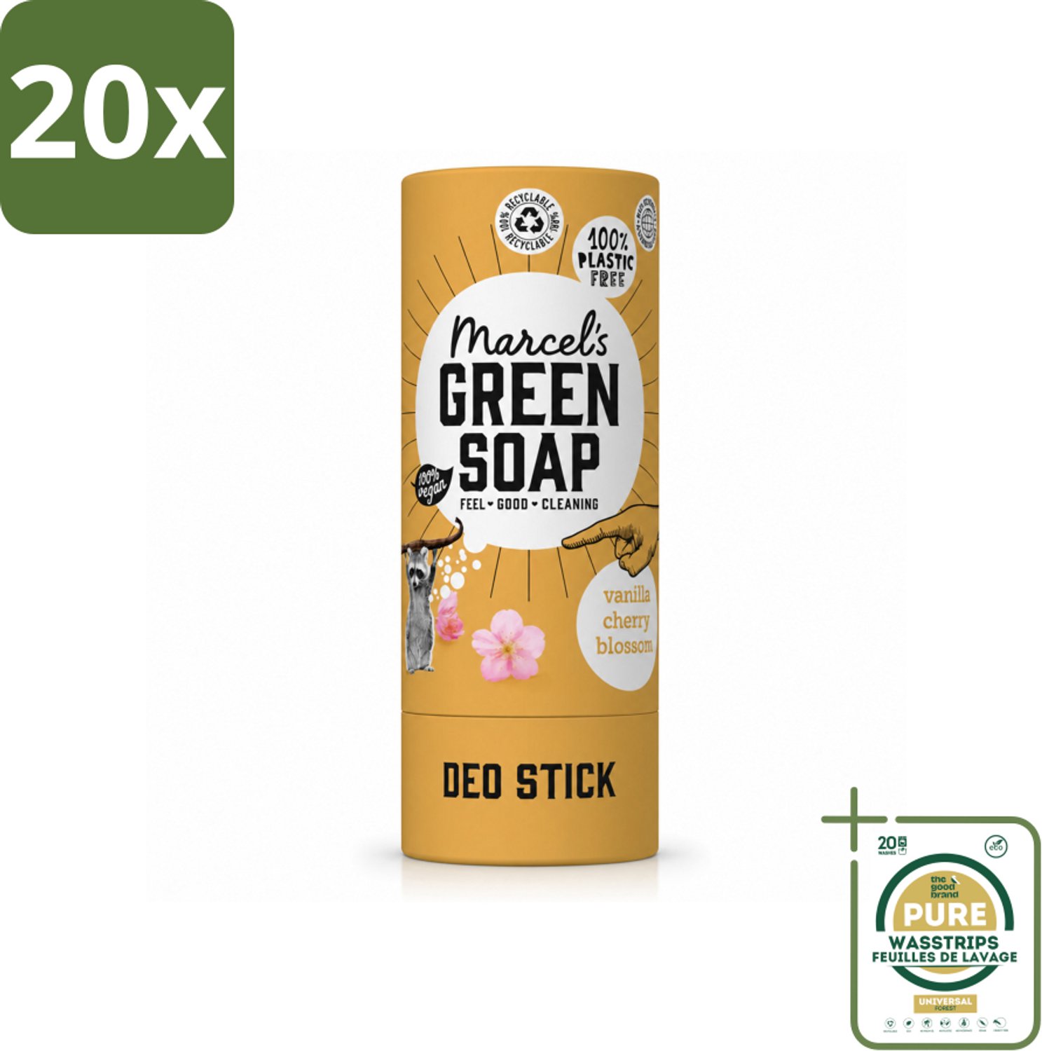 20 x Marcel's Green Soap - Deodorant Stick - Vanille & Kersenbloesem - Langdurige frisheid - 40 gr - Wasstrips - Deodorantstok - Duurzame Deodorant - Natuurlijke Deodorant - Vegan Deodorant - Geur Van Vanille En Kersenbloesem