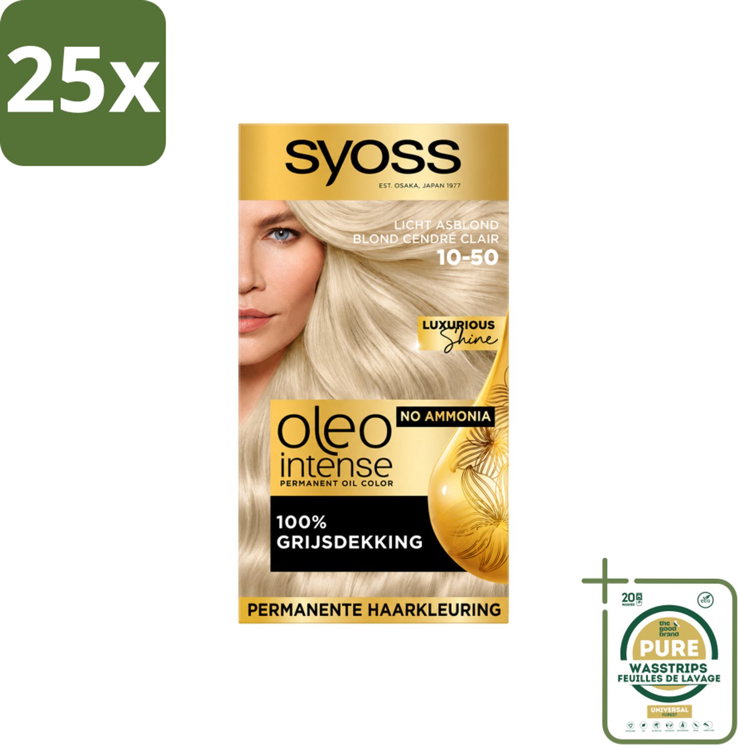 25 x SYOSS - Oleo Intense 10-50 - Haarverf - Permanente Haarkleuring - Licht Asblond - Langdurige Kleur - Wasstrips - Haarverf - Licht Asblond - Permanente Haarkleuring - Olie-formule - Haarverf Zonder Ammoniak