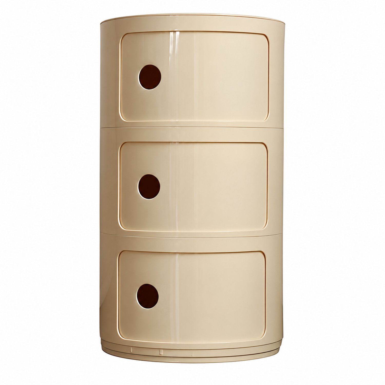 Sellino Nachtkastje - Stijlvol Rond Kastje - Stapelbaar - 3 Lades - Compact & Veel Opbergruimte - Beige - 32 x 32 x 58 cm