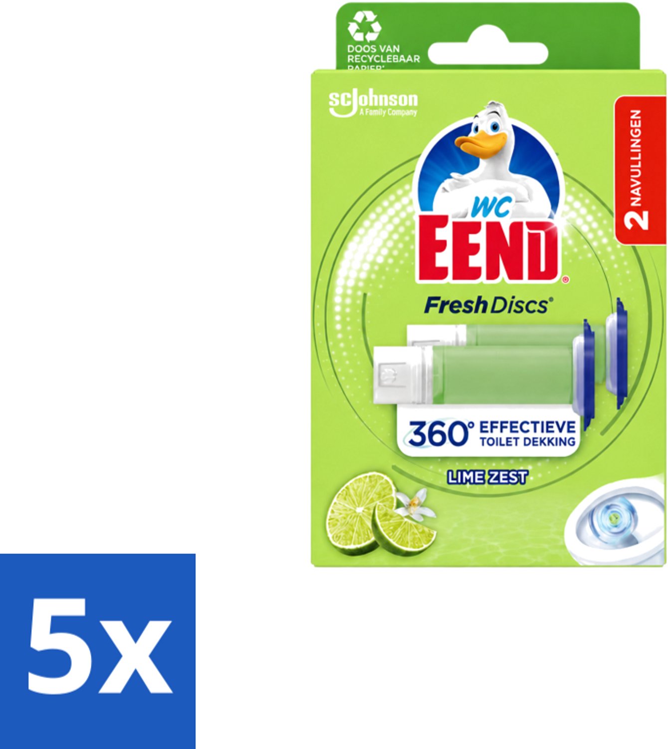 5 x WC Eend – Fresh Discs – Duo Navulling – Lime Zest – 72 ml - Voordeelverpakking - 5 stuks