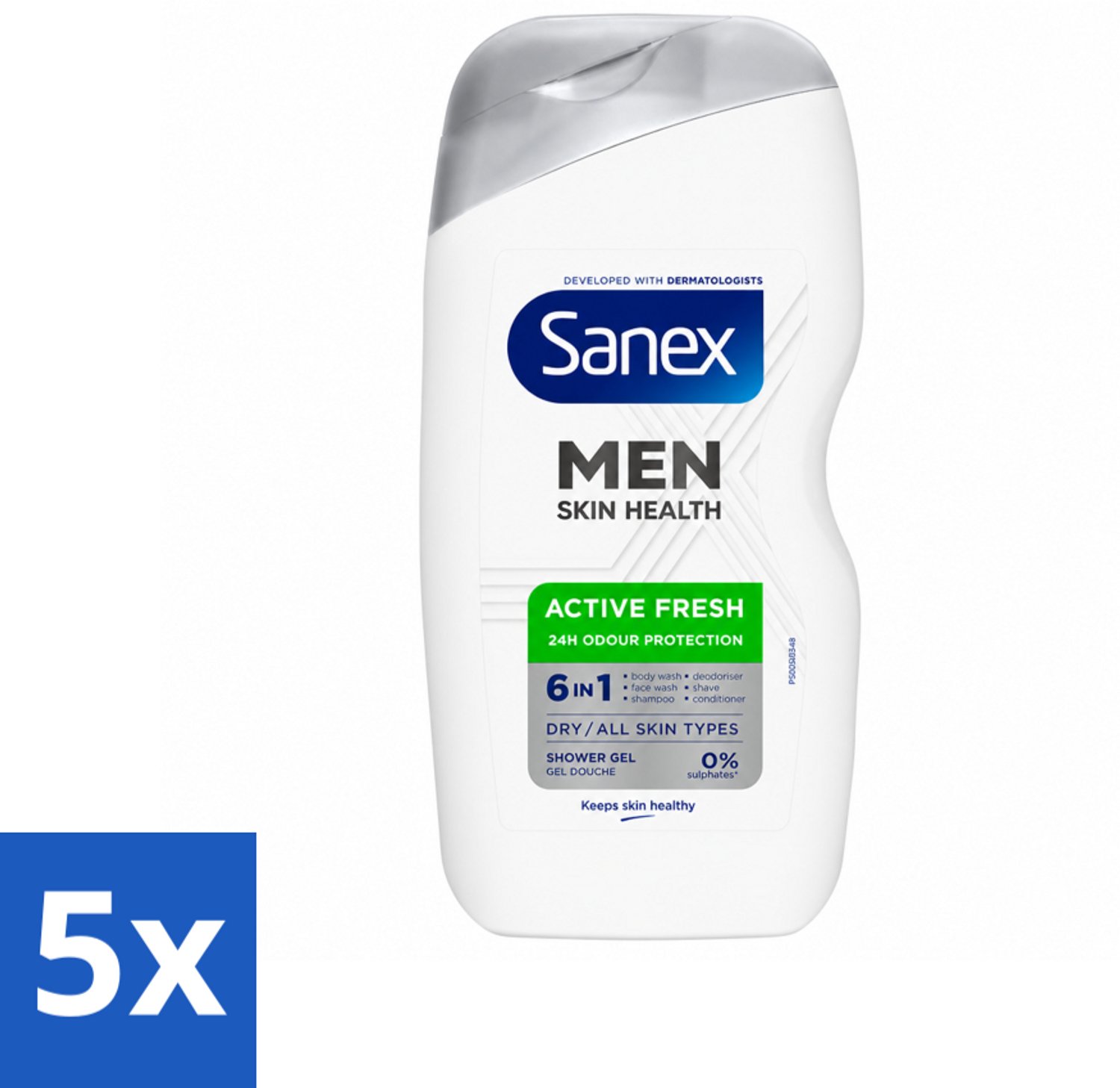 5 x Sanex – Douchegel – Men Active Fresh – 400 ml - Voordeelverpakking - 5 stuks