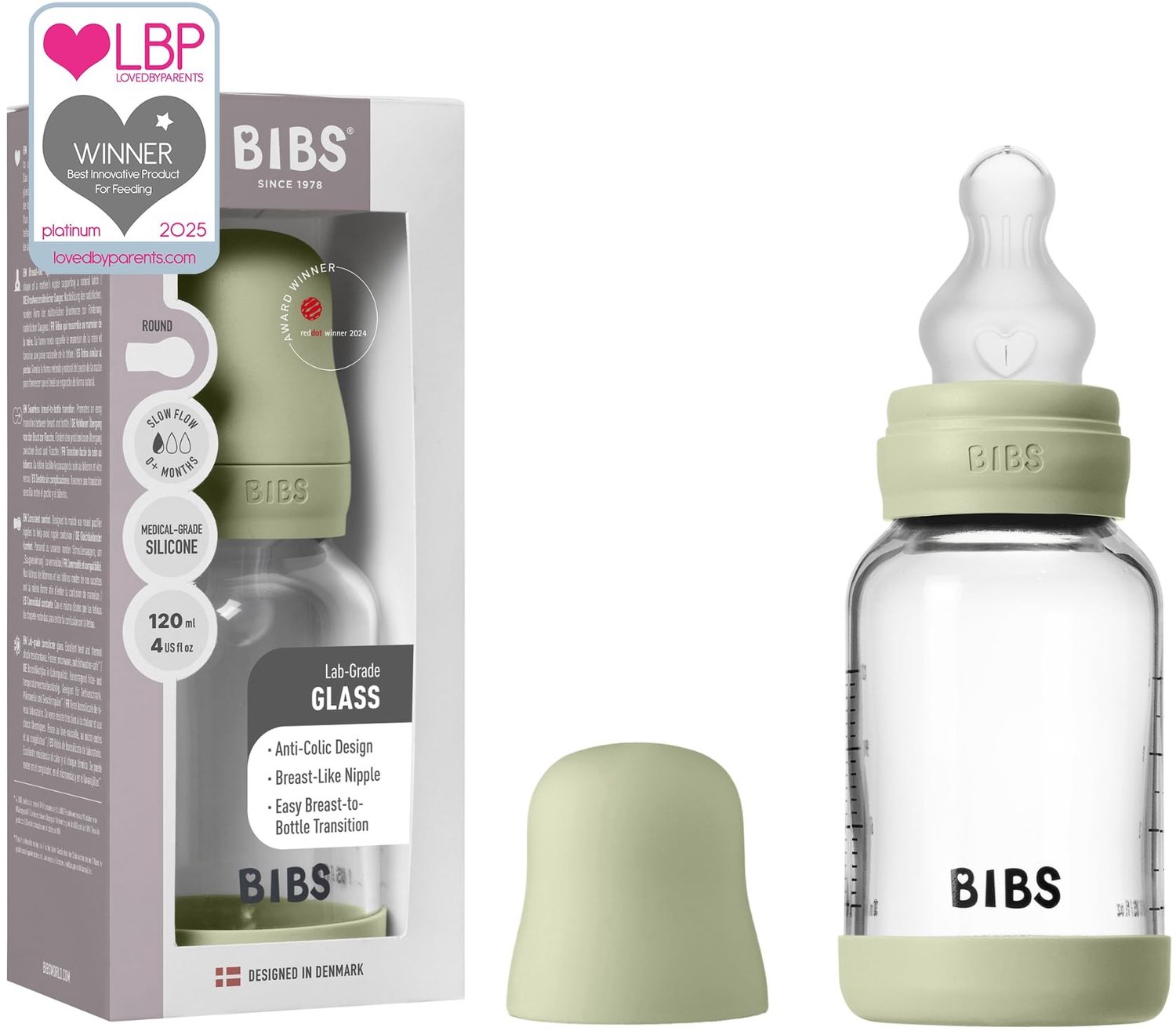 Baby Glasfles - 120 ml - Silicone Teat - Salie