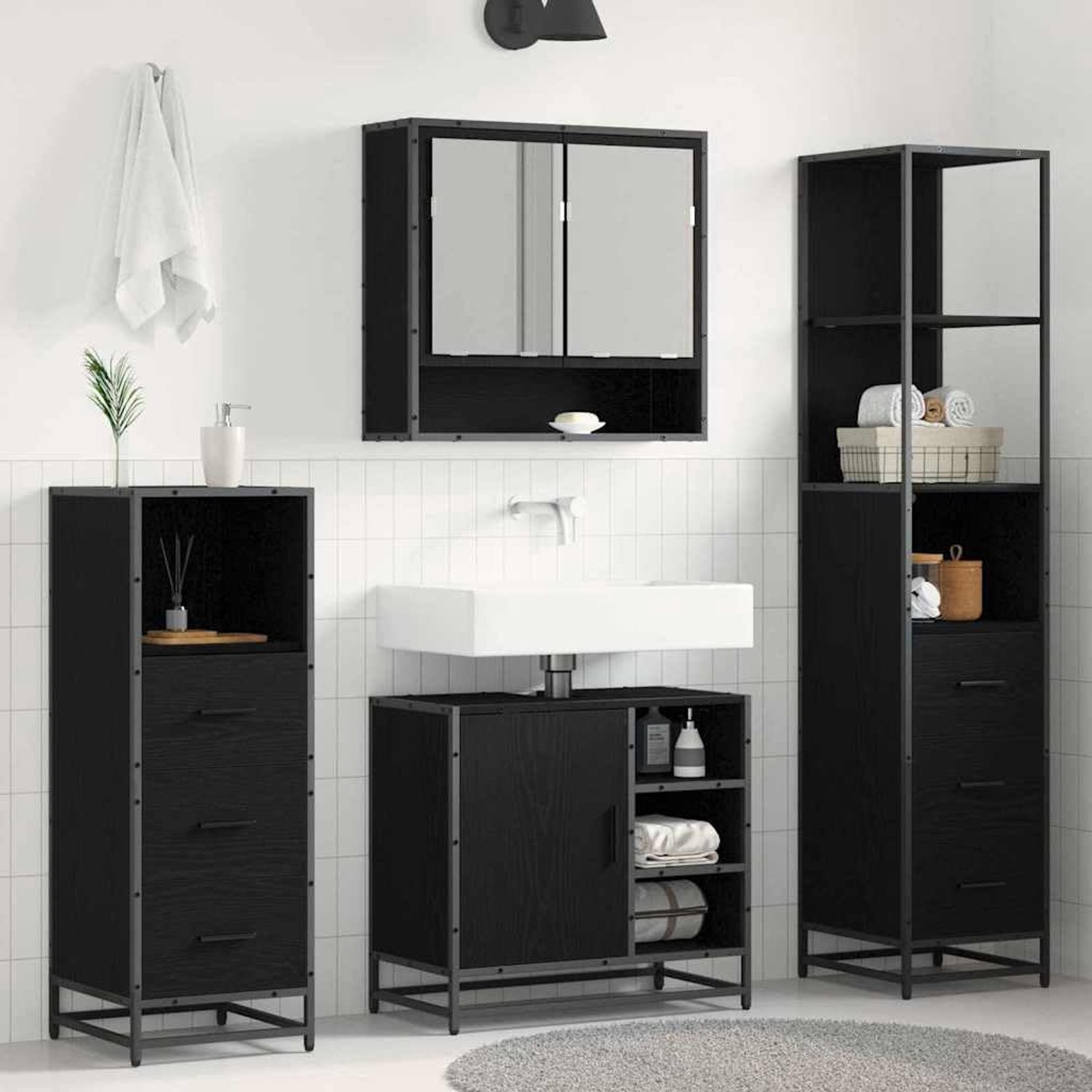 Badkamermeubelset 4 STK. Zwart eiken look 65 x 33 x 60 cm