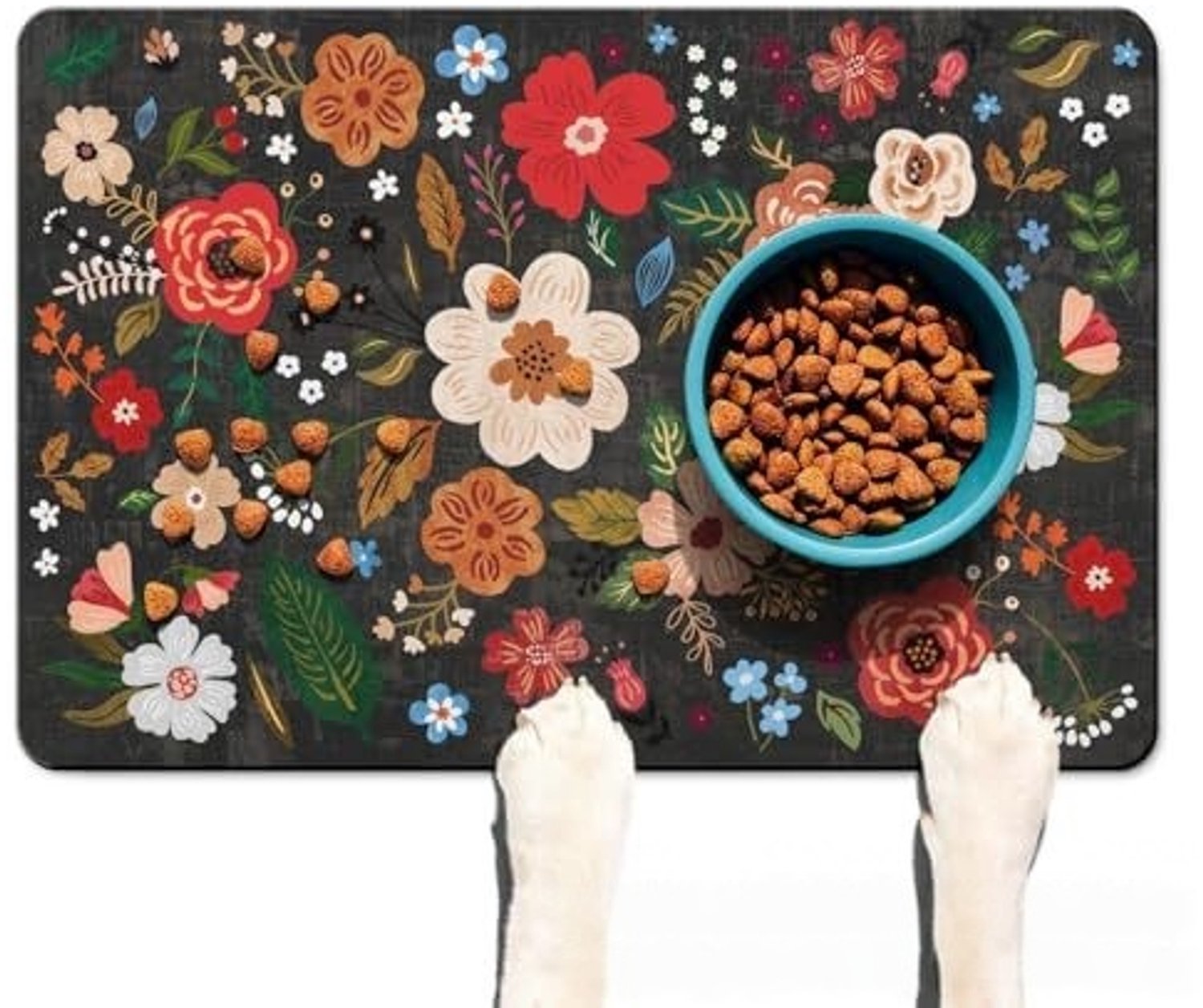 Huisdiermat – Voermat voor honden – Absorberende mat – Mat voor voer- en drinkbakken – Sneldrogend (houdt de voerplek droog en schoon) – Antislip – Eenvoudig dagelijks te reinigen (veeg het oppervlak simpelweg af met een vochtige doek)-50 x 80 cm
