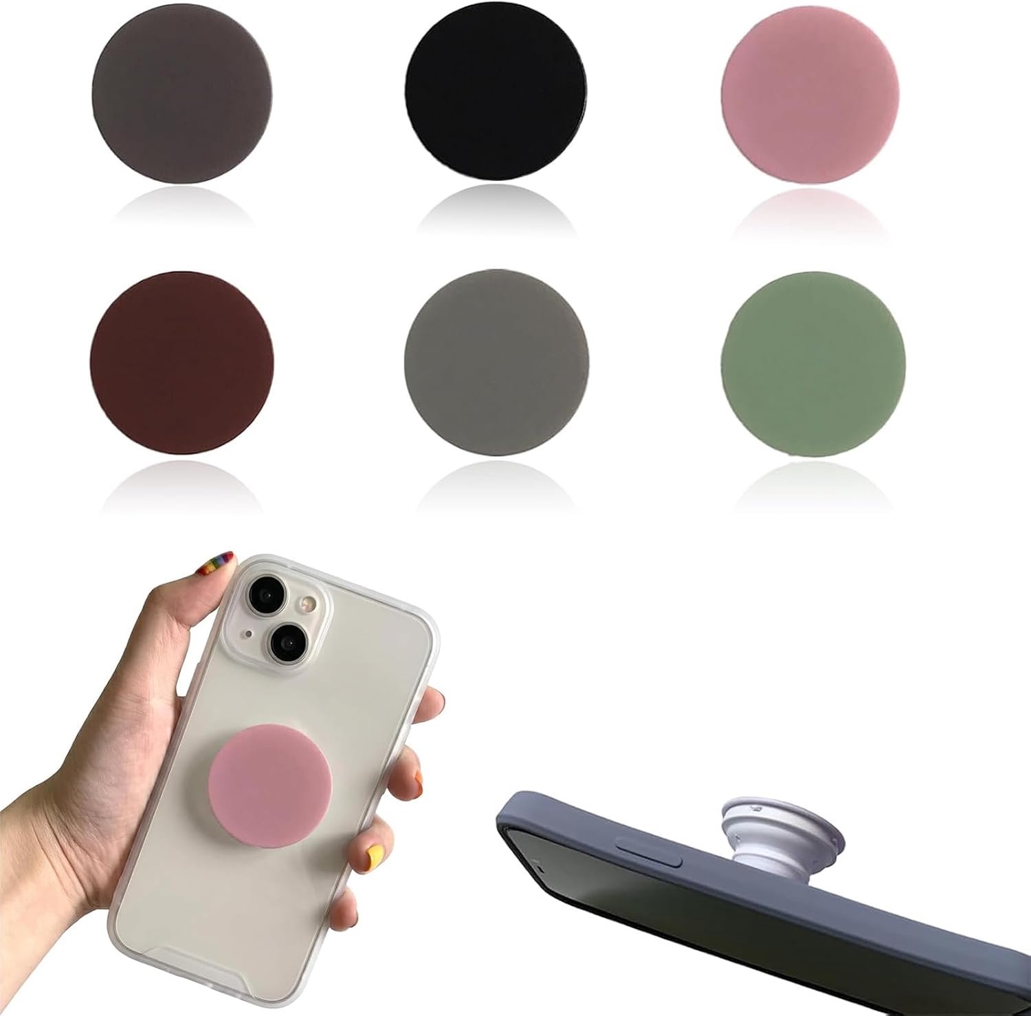 6 stuks telefoongrepen, 360° draaibare telefoonhouder, vinger, uittrekbare telefoonknop, inklapbaar, voor smartphones, tablets en e-readers, multifunctionele desktopstandaard, 6 trendy kleuren