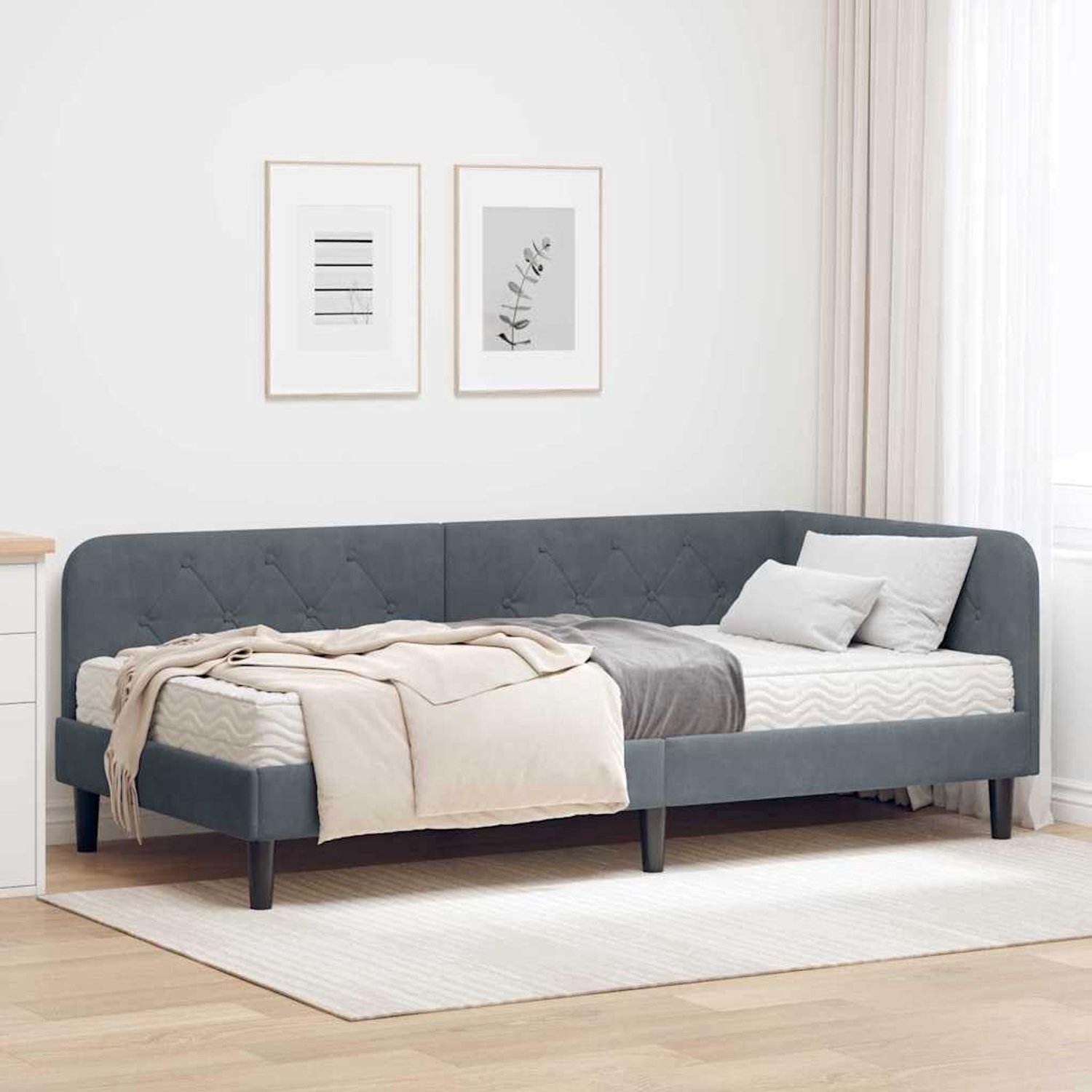 L vormig Hoekbed Ruimtebesparend Moderne Slaapkamer Donkergrijs