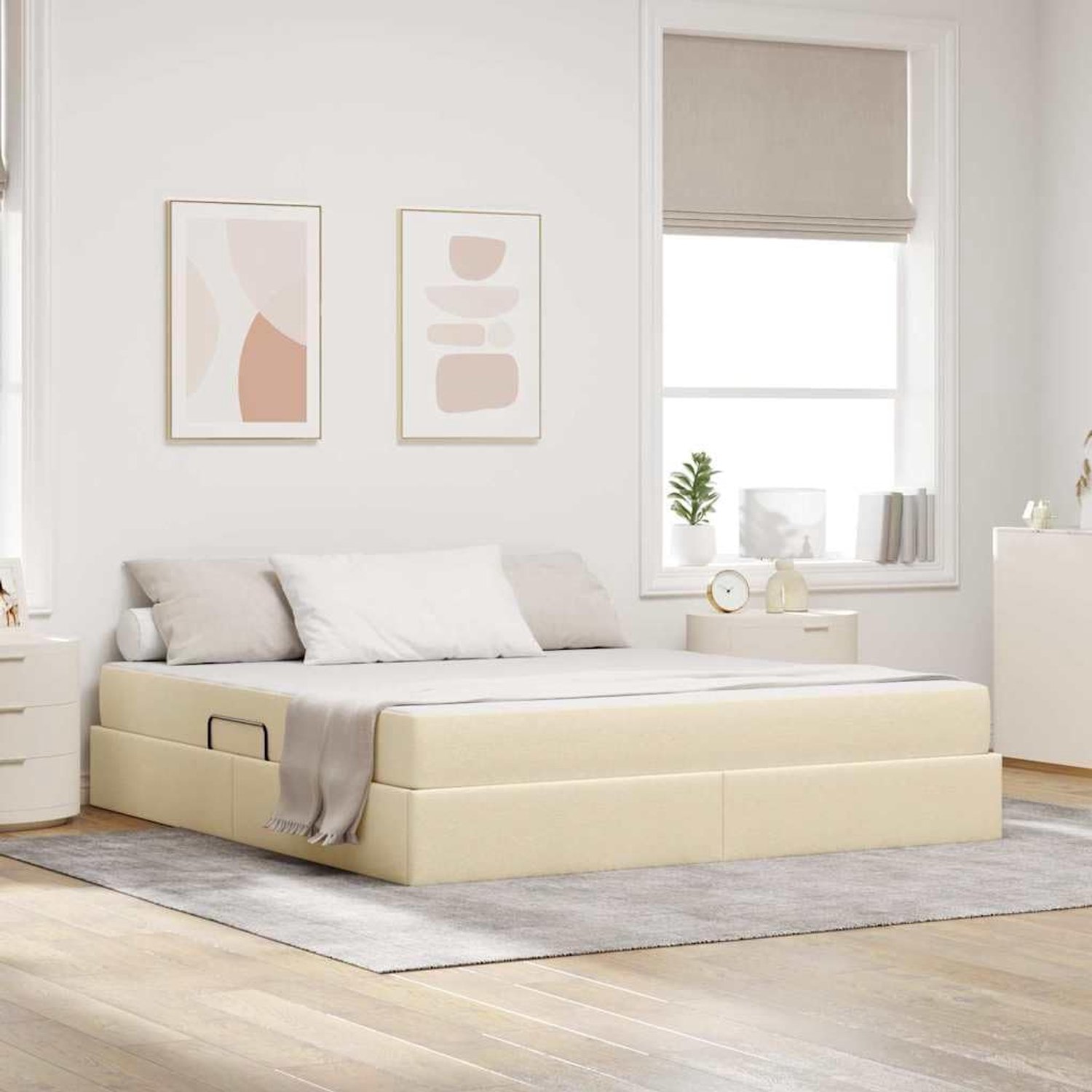 Opbergbed met polyester matras stijlvol minimalistisch Crème 160 x 200 cm
