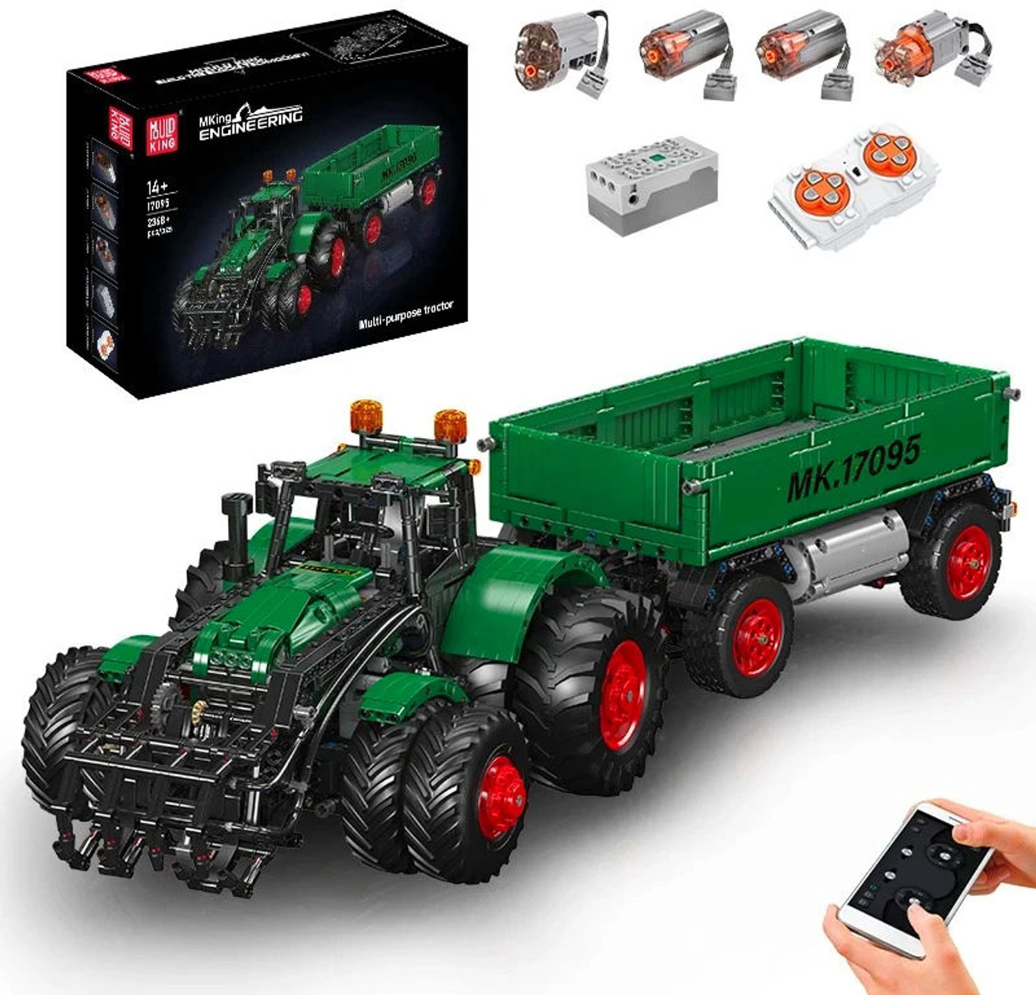 COIL RC Tractor Bouwset met Aanhanger – 2368+ Onderdelen – Technische Landbouwtractor – Afstandsbediening & App – Model 17095 - 14+