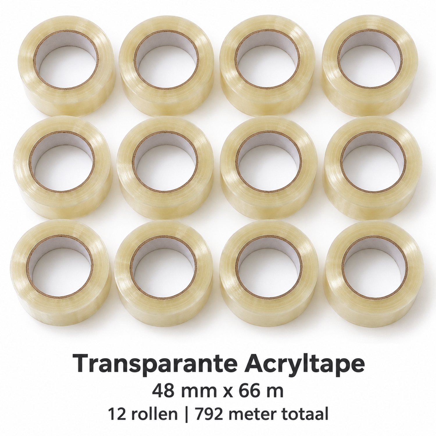 Transparante Acryltape - 48 mm x 66 m - 12 Rollen - Verpakkingstape