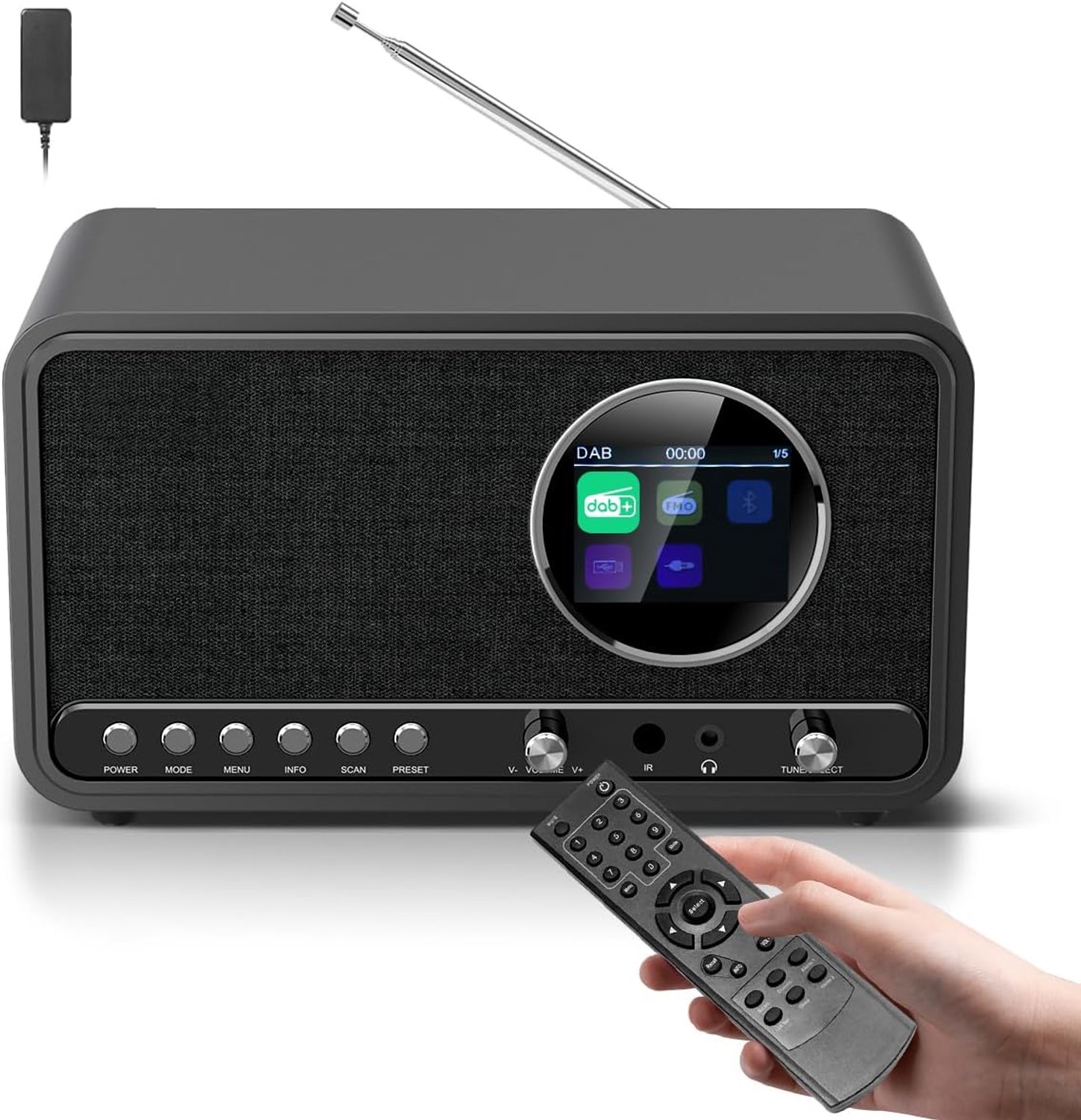 DAB+ / FM Radio met Bluetooth en Afstandsbediening - 5W HiFi Keukenradio op Netstroom - Wekkerradio met Dubbele Wekker, Slaaptimer, 60 Zenders, USB/AUX