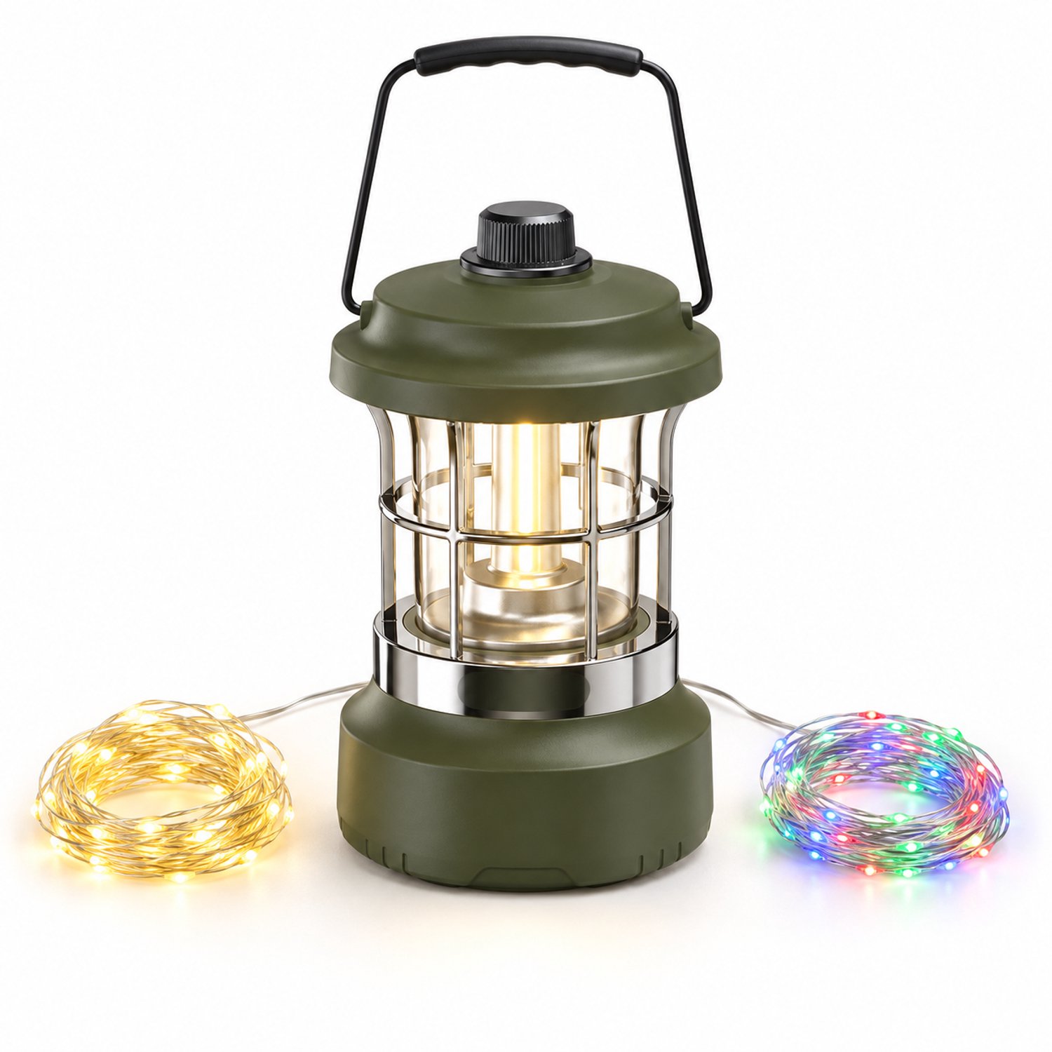 Campinglamp met 2 lichtslingers - Warmwit en RGB - Oplaadbaar - 2000 mAh - Groen