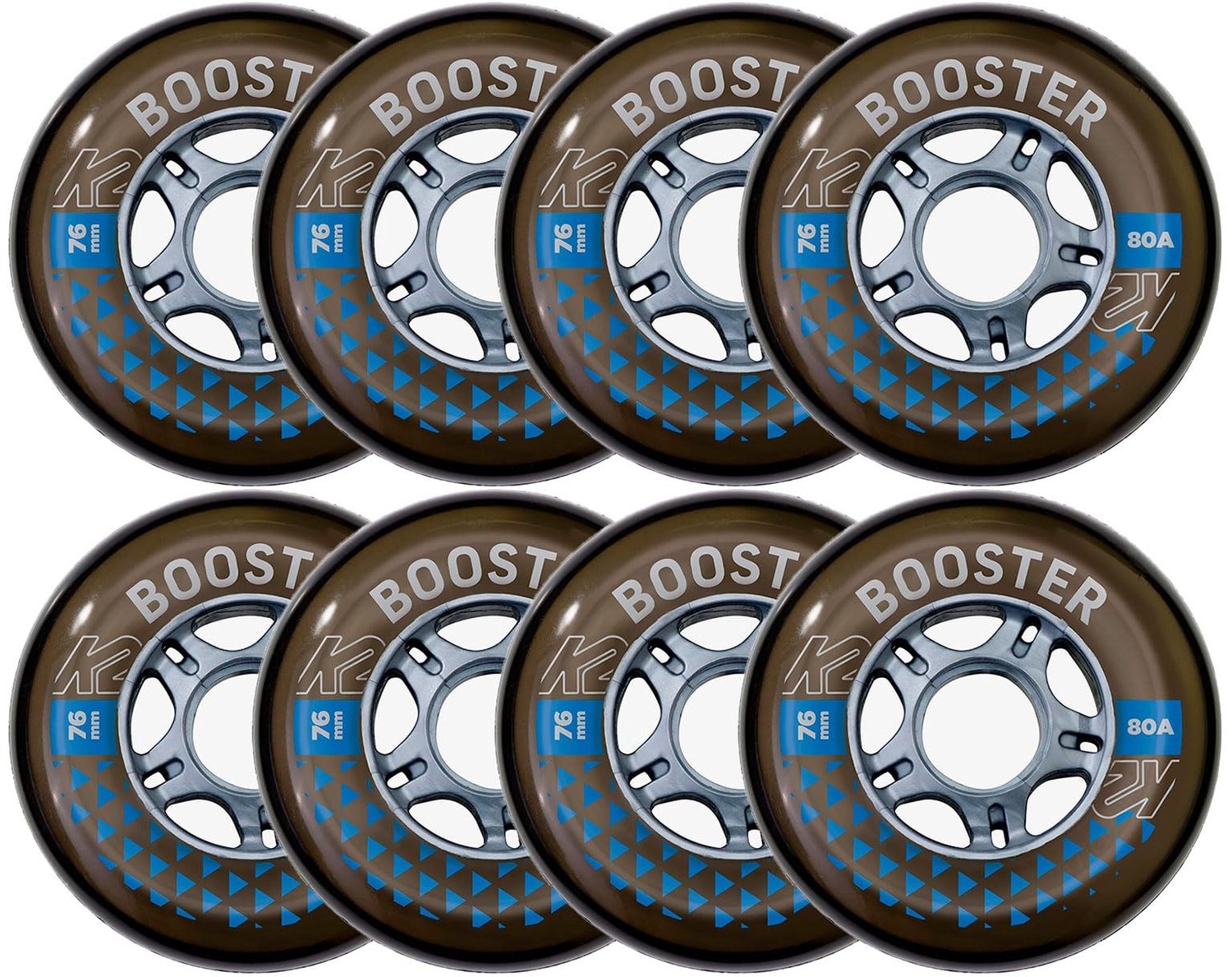 Set van 8 Inline Skate Wielen 76 mm 80A met ILQ5 Lagers Zwart
