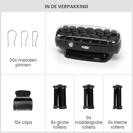 Inhoud: 20 metalen pennen, 10 clips, 8 grote rollers, 6 middelgrote rollers en 6 kleine rollers in een doos.