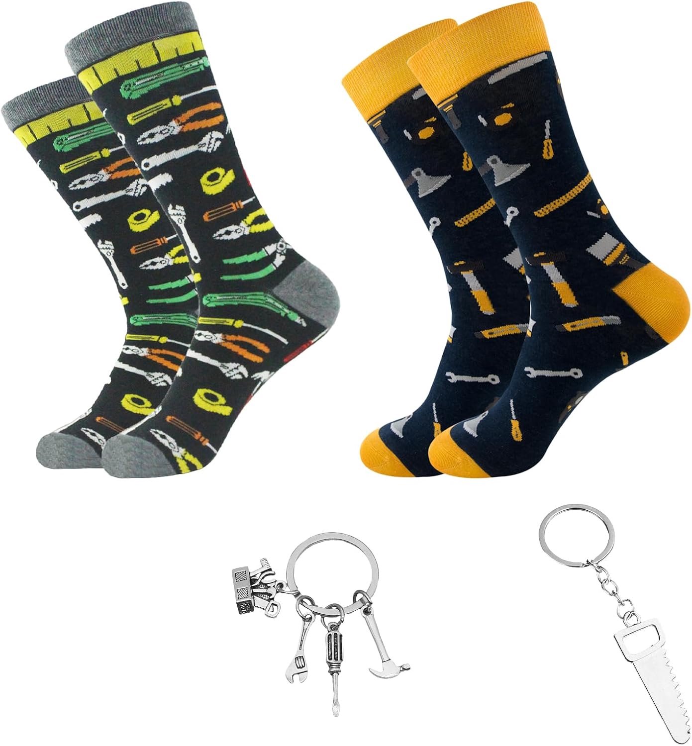 Set van 4 grappige ambachtslieden sokken, cadeauset met gereedschapsmotieven voor mannen, bouwvakkers en timmerlieden, ideaal voor dakdekkers en collega's