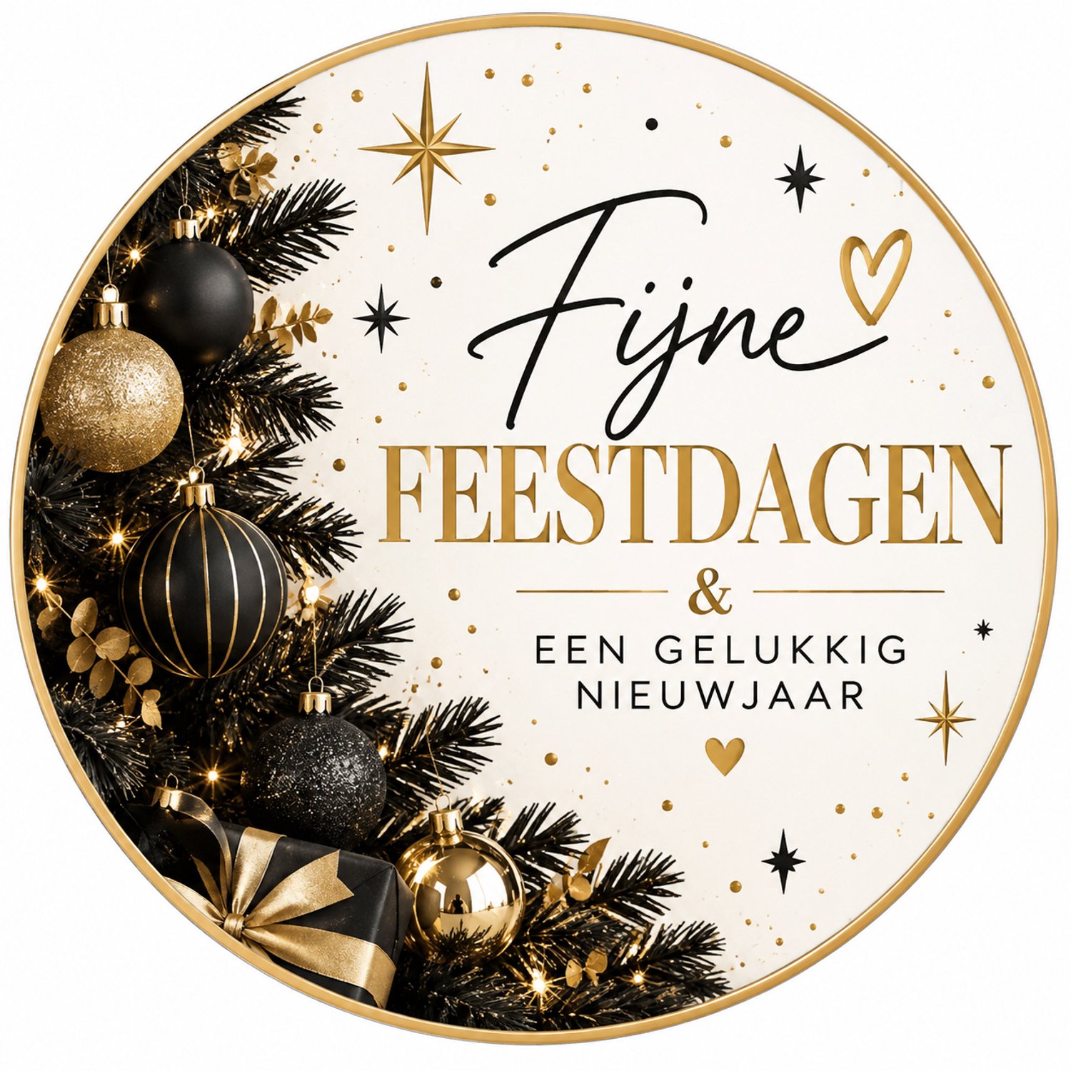 25x Sluitsticker: Fijne Feestdagen & Gelukkig Nieuwjaar - Kerst labels - Feestdagen - Feest Sluitzegel - Rond - Cirkel - Stickers - Envelop sticker - Feestdagen - Kaart - Cadeau – deco - 40mm - RoNa Design