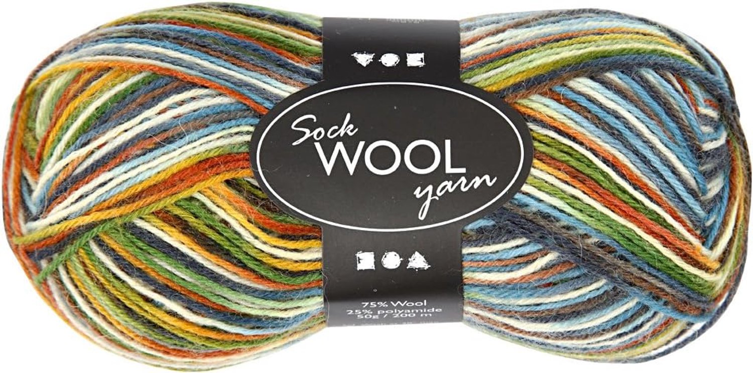 Wol voor sokken, L: 200 m, meerkleurig, 50 gr