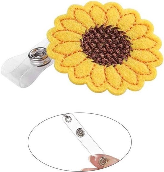 Intrekbare ID-badgehouder 24 inch - Zonnebloemprint - Metalen clip, riemclip en krokodillenklem — afbeelding 2